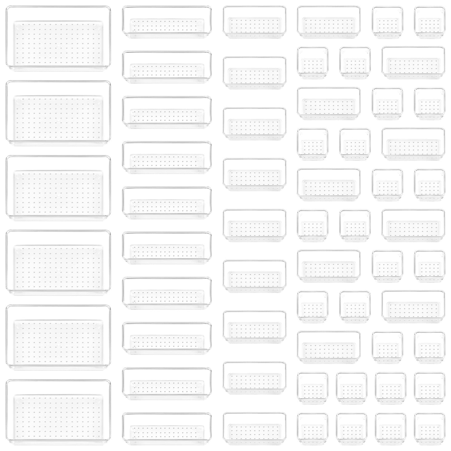 Vtopmart 60 PCS Drawer Organizer, 4 Size Clear Plastic Drawer Organizer Bins Containers for Bathroom and Vanity Storage, Home Organization for Makeup, Kitchen Utensils