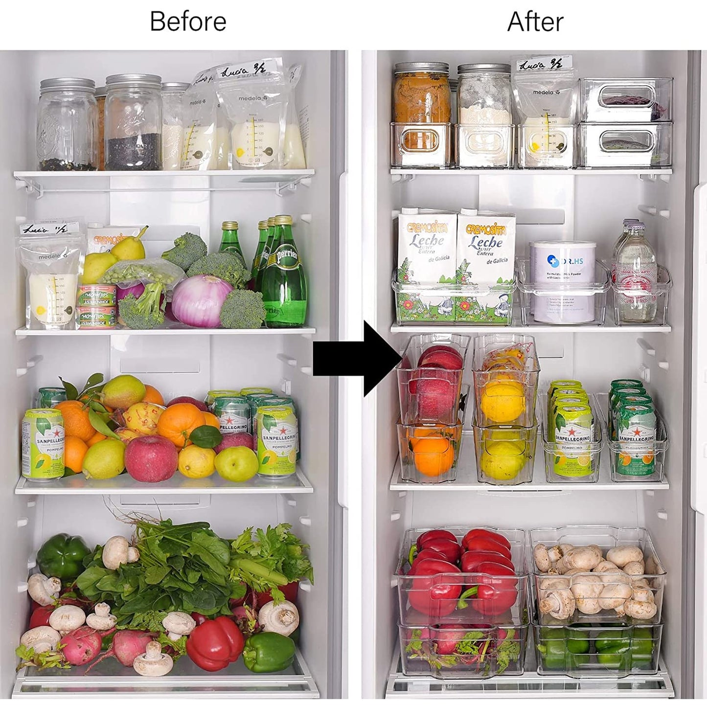 6 Pack Clear Pantry Organizer Bins Storage Holder Bin with Handles, Household Plastic Food Storage Organizer for Fridge, Cabinet, Kitchen, Countertops, Cupboard, Drawers, Shelves (10 x 6 x 3 inches)