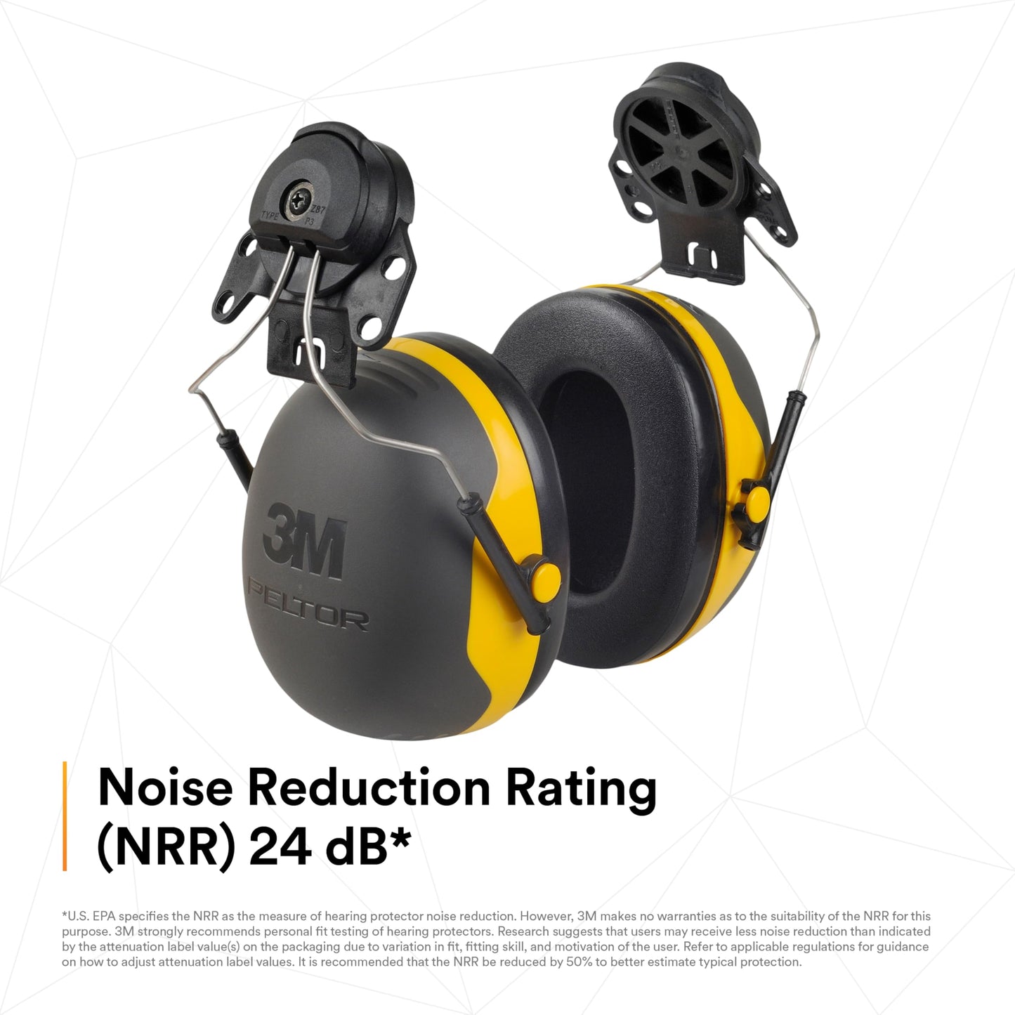3M PELTOR Ear Muffs, Noise Protection, Hard Hat Attachment, NRR 24 dB, Construction, Manufacturing, Maintenance, Automotive, Woodworking, X2P3E