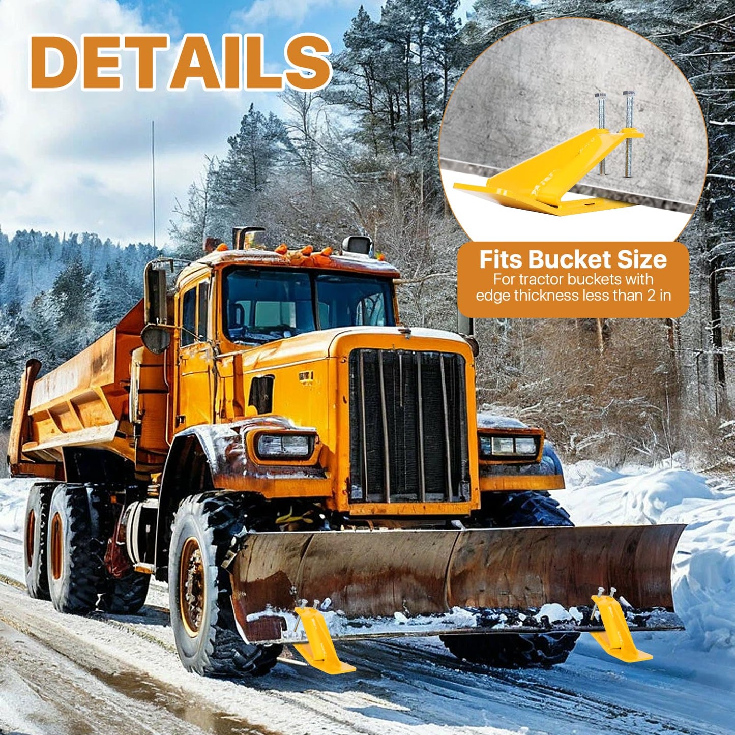 2PCS Tractor Bucket Protector Attachments - Heavy Duty Bolt-On Steel Ski Edge Skid Shoes | Tractor Accessories & Skid Steer Attachments for Snow Plowing, Gravel & Turf