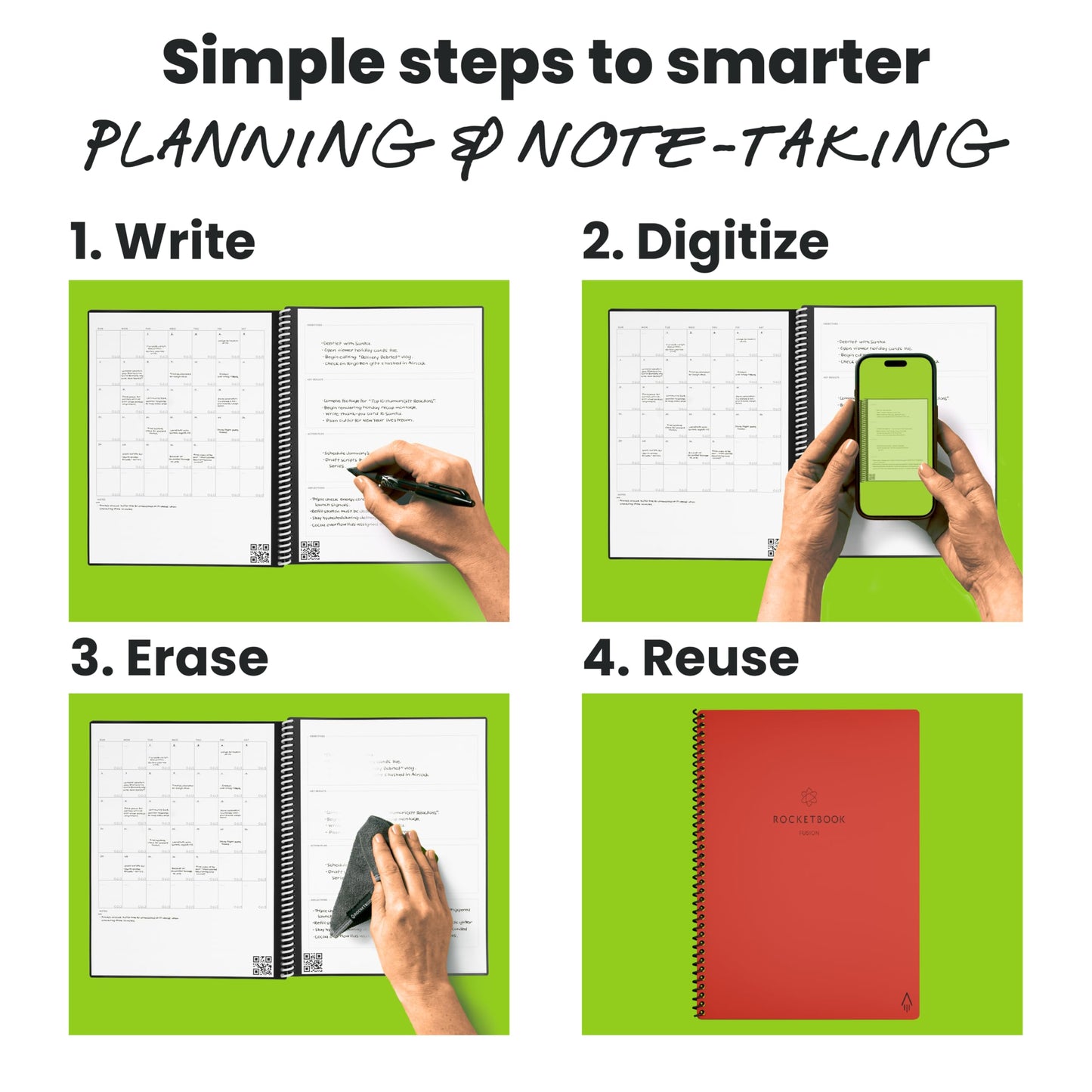 Rocketbook Fusion Smart Reusable Notebook - Calendar, To-Do Lists, and Note Template Pages with 1 Pilot Frixion Pen and 1 Microfiber Cloth Included - Deep Space Gray Cover, Executive Size (6" x 8.8")
