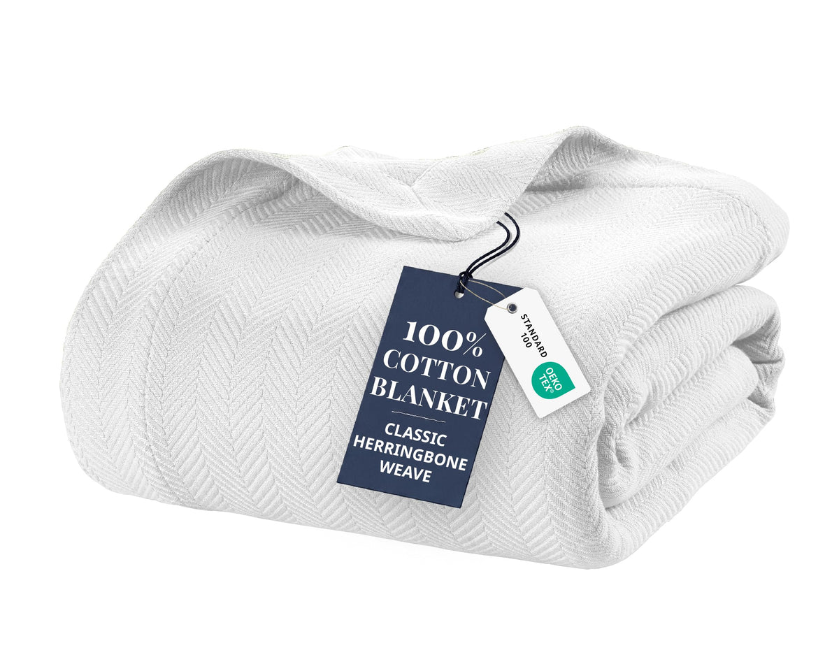 Lane Linen Queen Size Blanket – All-Season 100% Cotton, Soft & Cozy Woven Texture, Lightweight & Breathable Bed Blanket, Durable Thermal Layering Blanket, 90"x90" – White