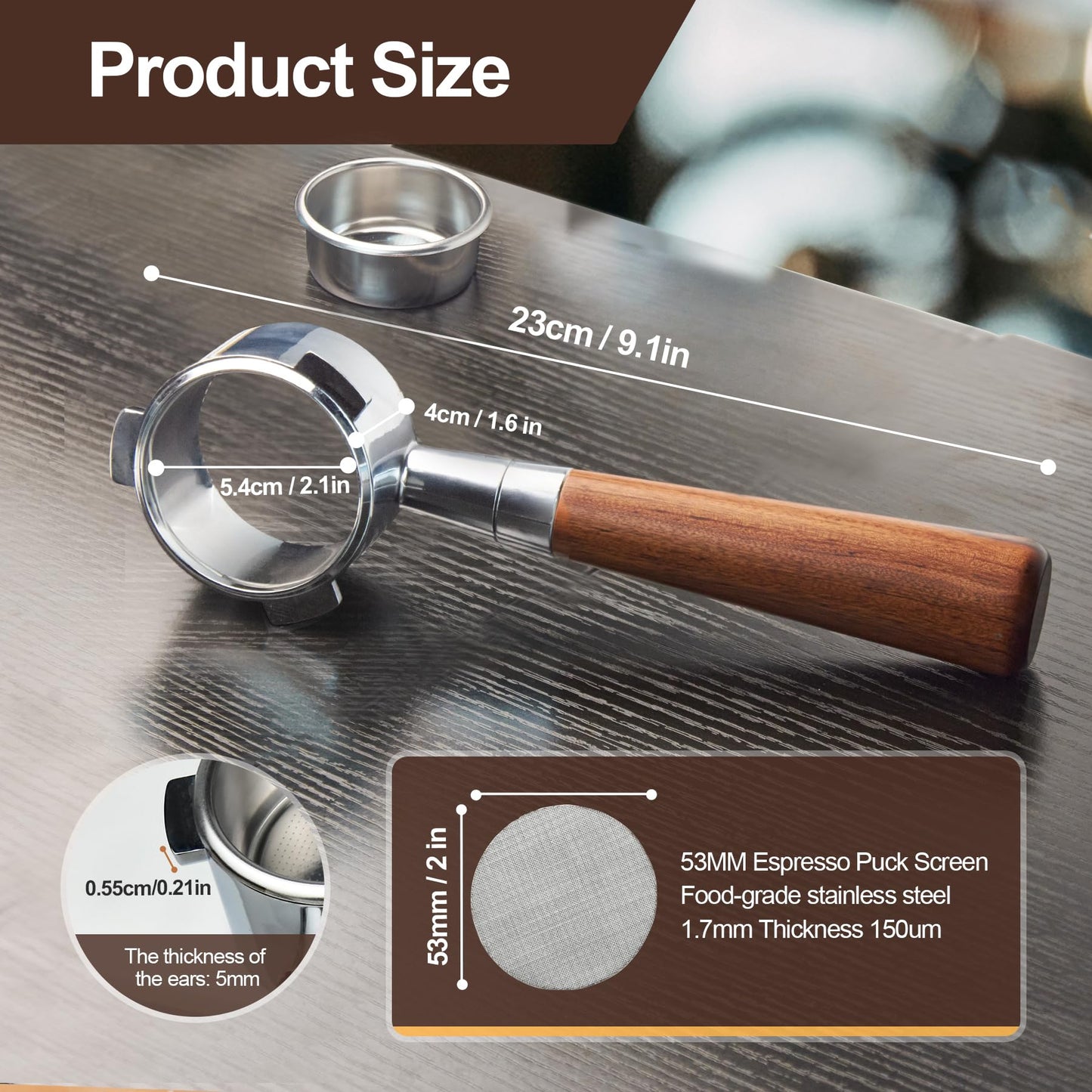 stochastic box 54 mm Bottomless Portafilter with Puck Screen, Compatible with Barista Express BES870XL, Stainless Steel Portafilter and Rosewood Handle