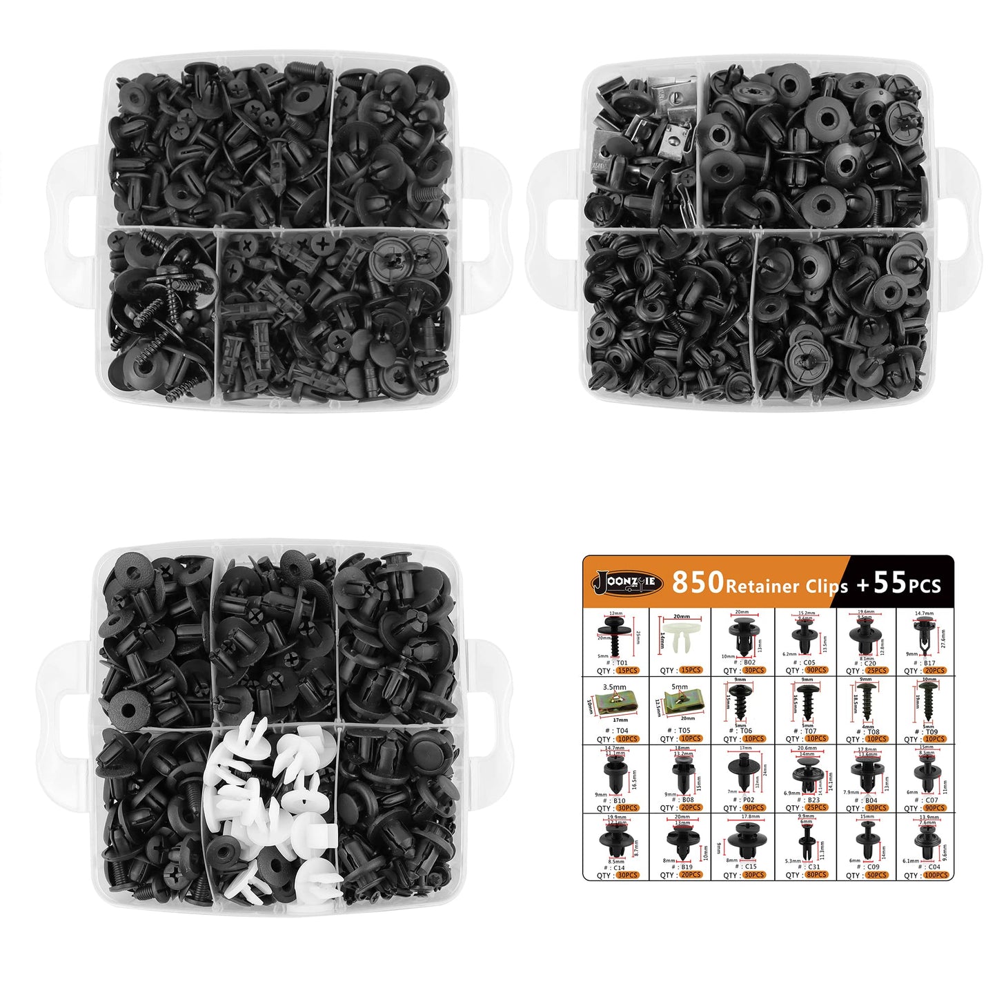 Joonzoie Universal Auto Plastic Car Clips, 905pcs Push Bumper Fastener Rivet Clips with 24 Popular Sizes, Push Pin Panel Clips Set with 20 Cable Ties & Fastener Remover for GM Ford Toyota Honda