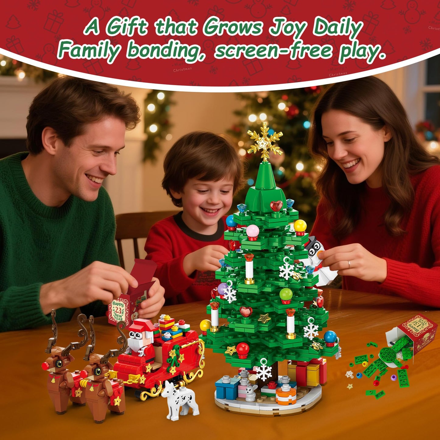 Christmas Tree Advent Calendar 2025, 24 Day Countdown Building Blocks Set with Santa Sleigh Reindeer, Xmas Holiday Decorations Gift for Kids Teen Girls Boys