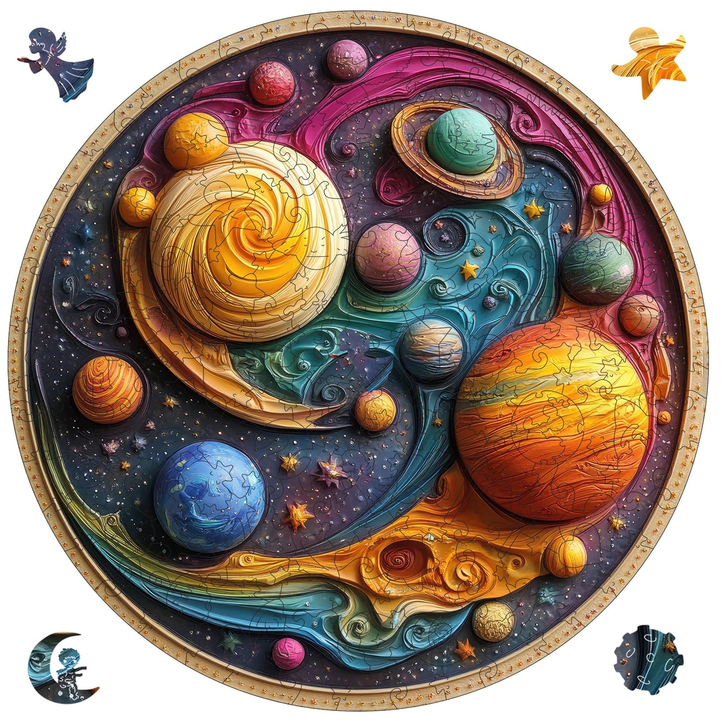 Qiuenisray Wooden Puzzles for Adults, Solar System Planet Jigsaw Puzzle 200 Pieces, Unique Shaped Wooden Puzzle for Wall Decor, Creative Gift for Family Game, 11 x 11.2 Inches