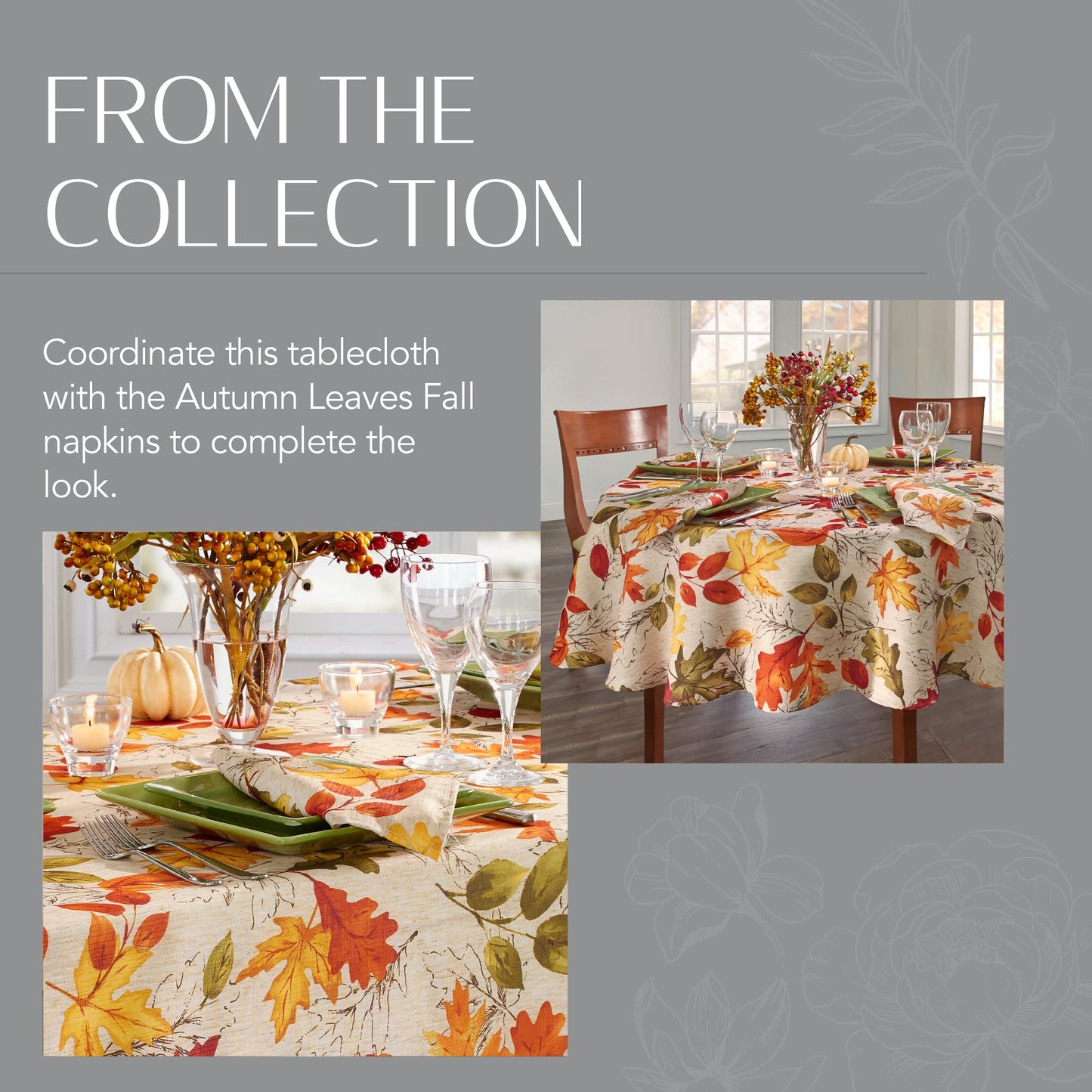"Elrene Home Fashions Autumn Leaves Fall Printed Tablecloth, 70" Round, Multi", "70" round (tablecloth)"