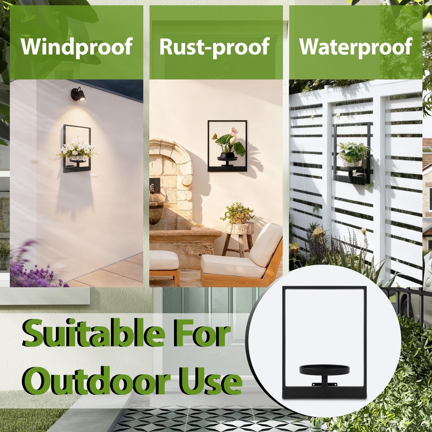 Vitalsvn Wall-Mounted Plant Stand 3 Pack Planter Holoder Metal Wall Stand for Plant Indoor Outdoor Hanging Plant Holder Plant Picture Frame Wall Rack