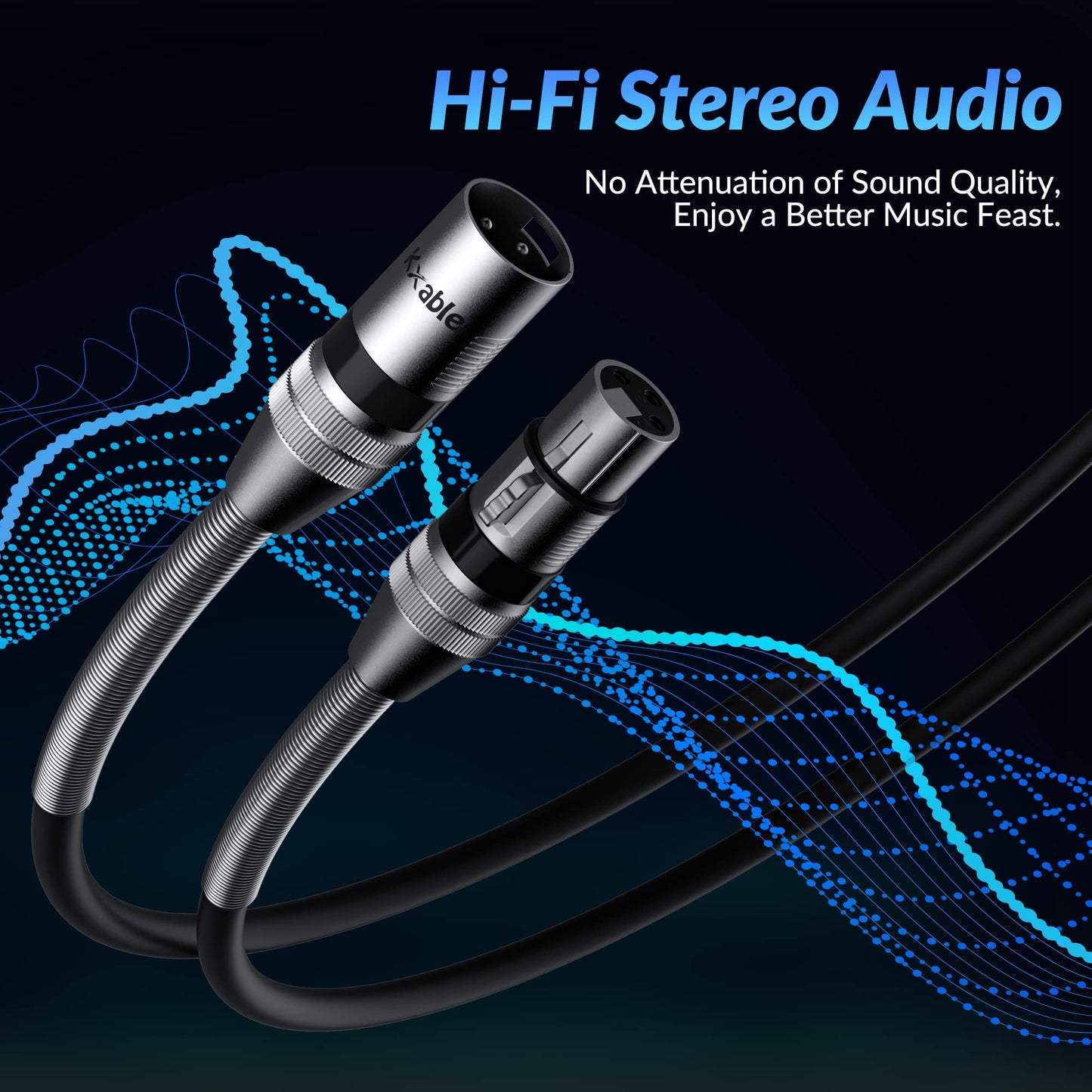 Kxable XLR Microphone Cable 40FT, XLR Male to Female Balanced Mic Cable, 3-Pin Shielded Speaker Cord, Zinc Alloy Connectors, Premium 22AWG Pure Copper, Metal Spring SR, Recording Studio, Podcast