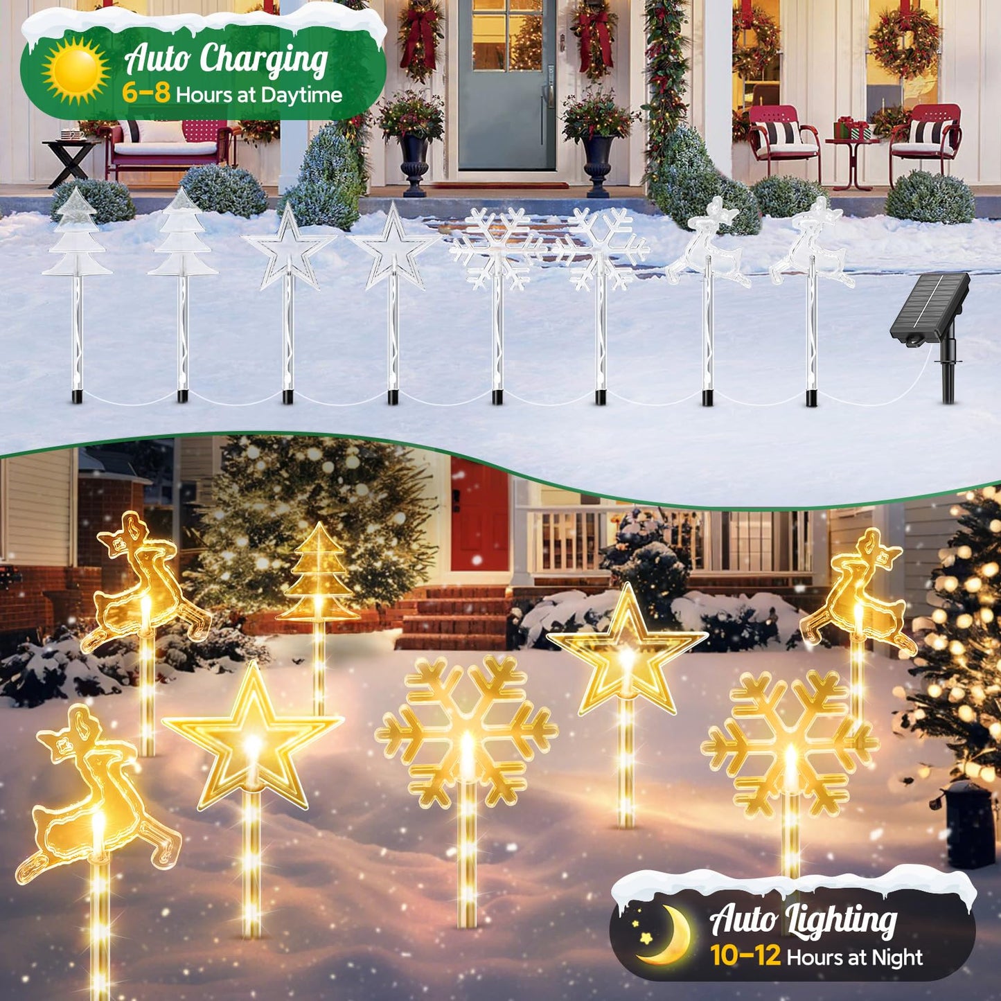 8 Pack Christmas Decorations Outdoor, 10 Modes Solar Christmas Pathway Lights Outdoor Waterproof with USB Charge, Solar Christmas Garden Stake Warm Lights for Christmas Decorations Yard