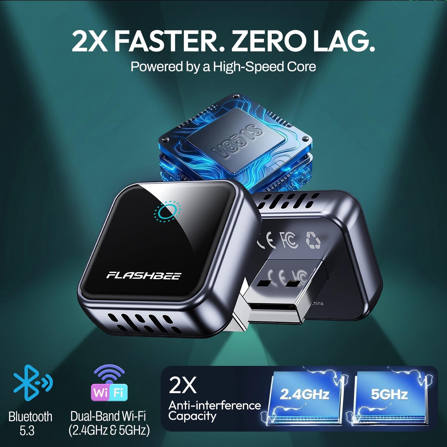 FLASHBEE 2026 [2-in-1] Latest Wireless CarPlay & Android Auto Adapter, Converts Wired to Wireless, Fast Auto-Reconnect, Dual-Band 5GHz WiFi + Bluetooth 5.3, USB-A & USB-C Compatibile, Mini Design