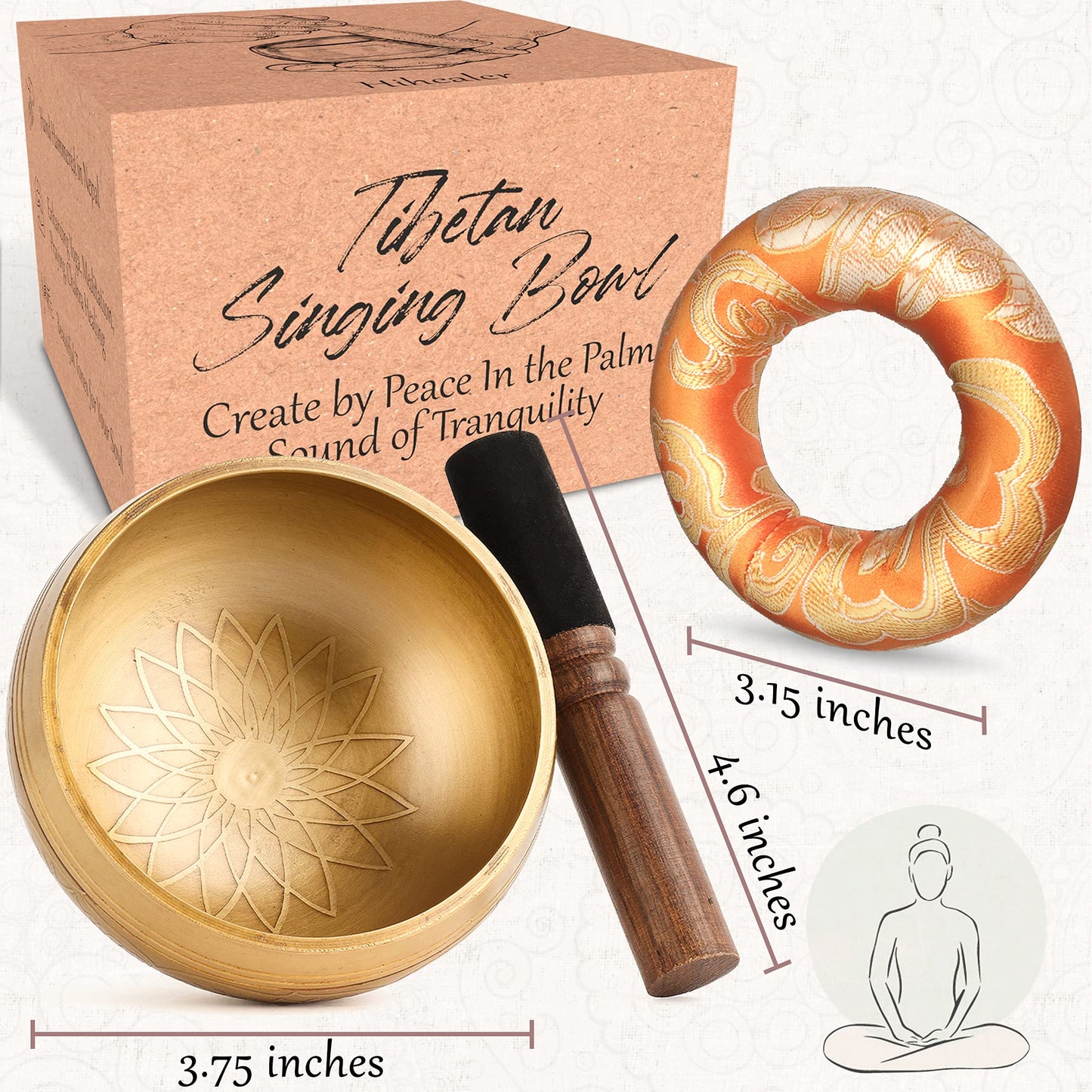 Tibetan Singing Bowl Set – Authentic Hand-Tuned Sound Bowl for Meditation – Complete Meditation Bowl Kit, Tibetan Bell for Yoga, Relaxation, & Sound Healing, Unique Gifts for Women, Men