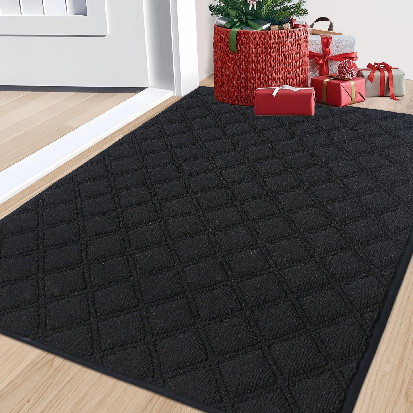 BEQHAUSE Door Mat 32" x 48", Front Back Door Mat Non-Slip, Absorbent Resist Dirt Entrance Doormat Low-Profile Floor Mats Washable Rugs for Entryway Welcome Mat, Black