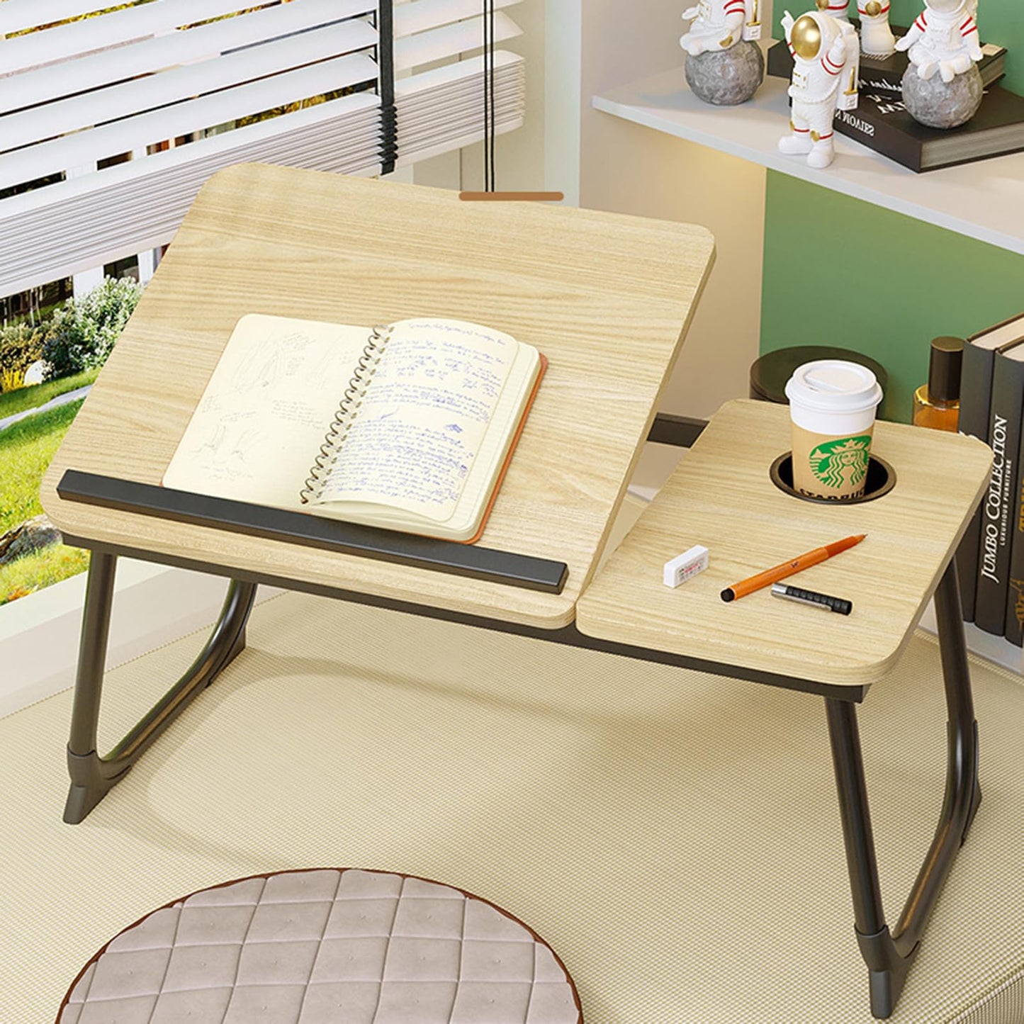 Laptop Desk for Bed, Adjustable Laptop Stand with 5 Adjustable Angles, Portable Lap Tray Table with Cup Holder, Laptop Bed Desk Tray for Working Writing Reading