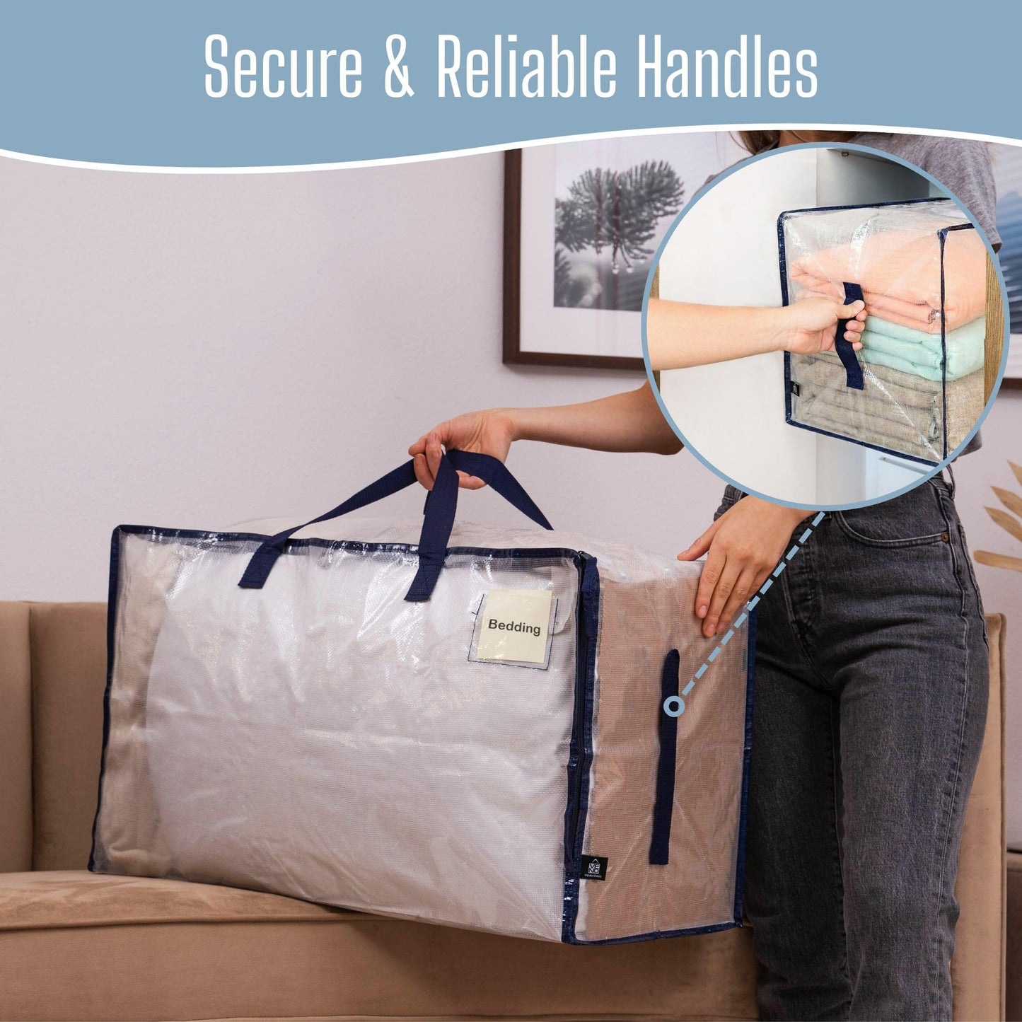 VENO Heavy Duty Extra Large Foldable Storage Bags with Zippers & Carrying Handles, Storage Containers Organizer Tote, Moving Boxes for College Dorm, Travel, Camping, Reusable (Clear, 4 Pack)