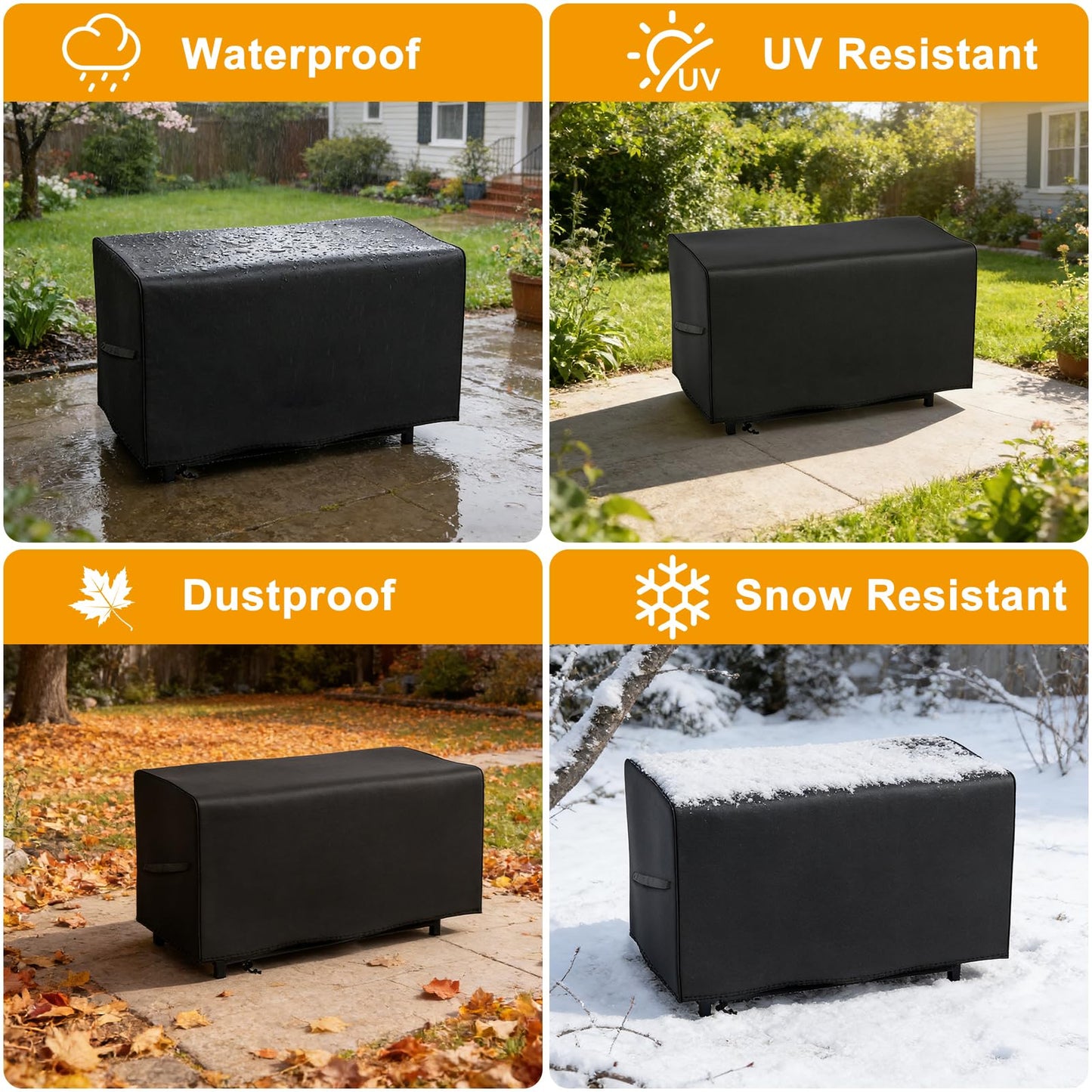 44 Inch Rectangular Fire Pit Cover for Bali Outdoor Firepit and Other Models, 44L x 26W x 24H, Heavy Duty 600D Waterproof Patio Fire Table Protector, Deck Box Cover