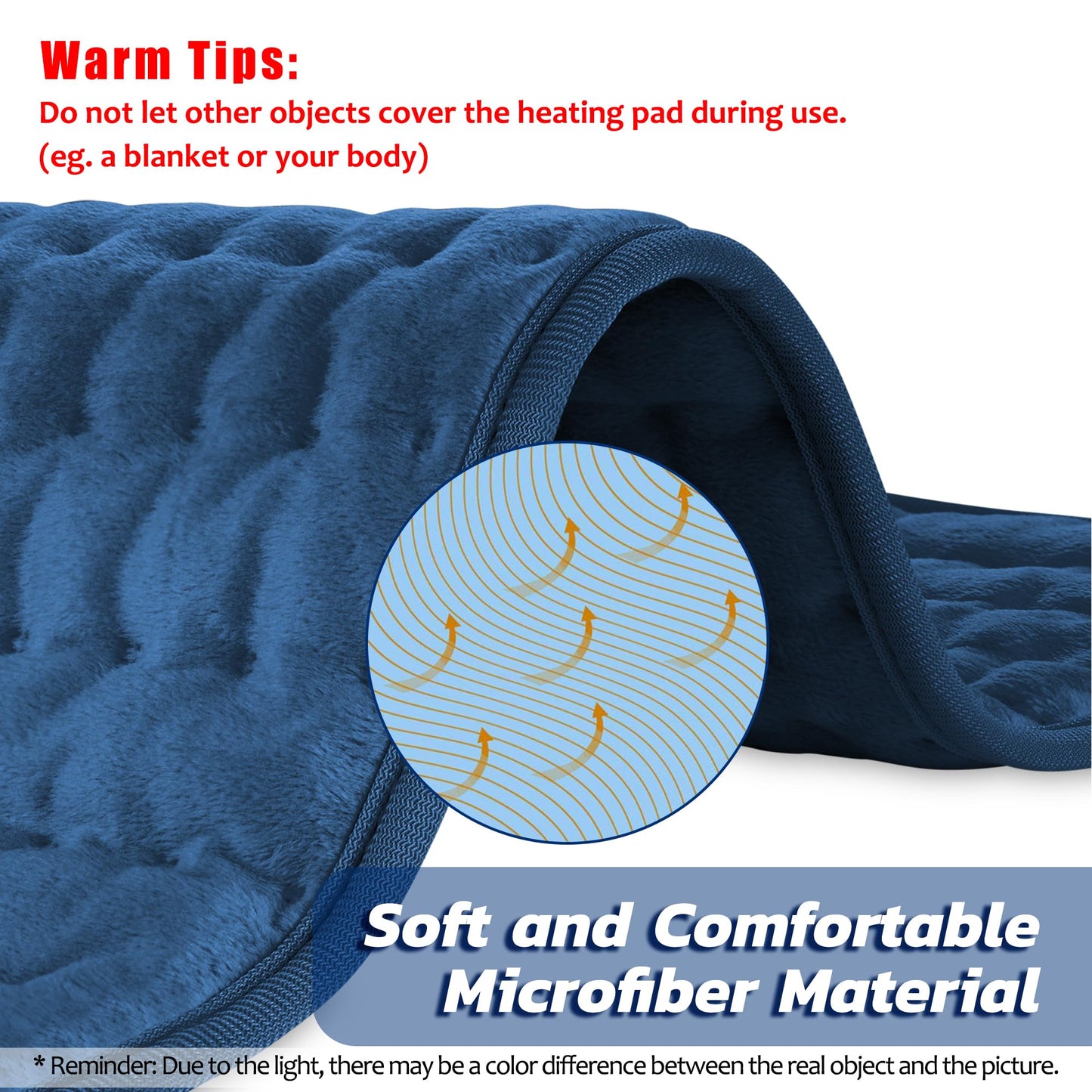 40"X20" Heating Pad, Electric Heating Pad for Dry & Moist Heat, Electric Heat Pad with Multiple Temp & Timer Settings, Auto Off.(Dark Blue)