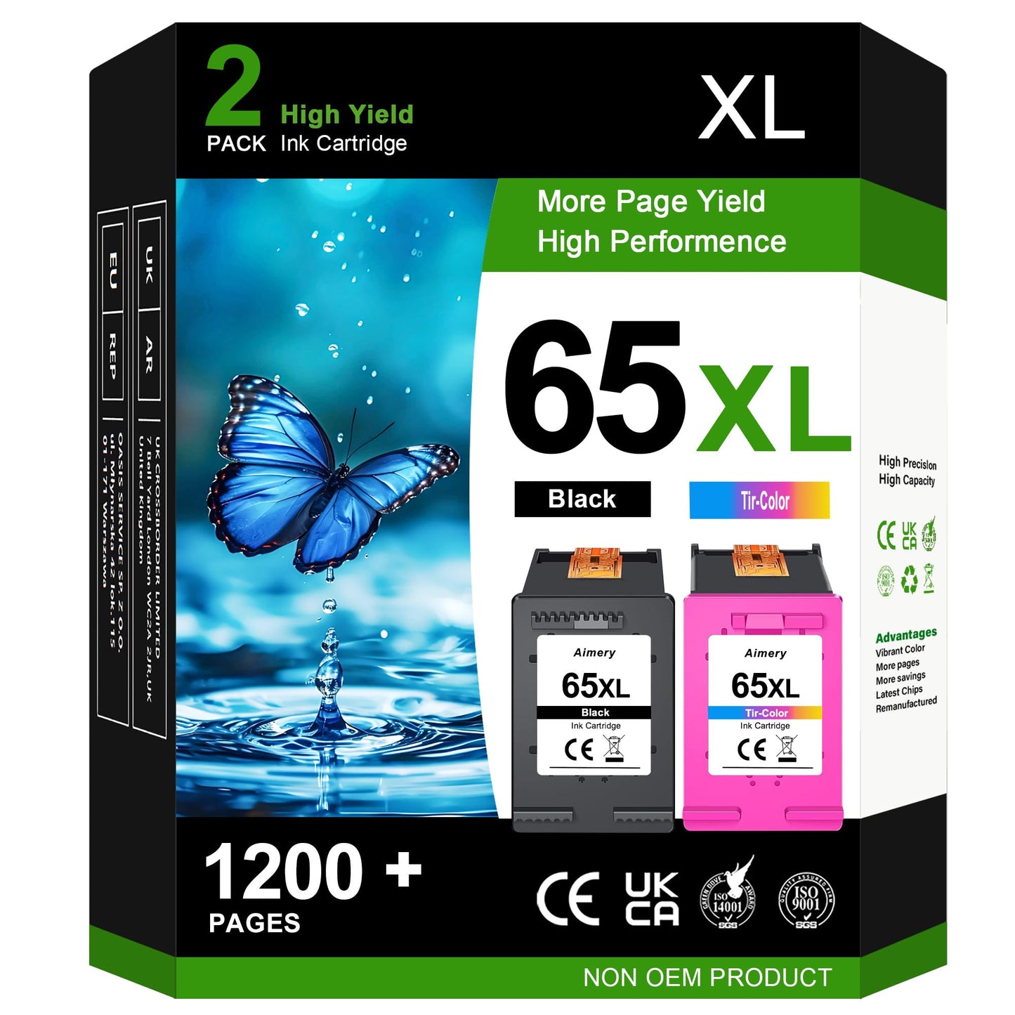 65XL Ink Cartridge for HP 65 Ink Cartridges Black Color Use for DeskJet 3755 3752 2600 3772 3720 3700 2625 2652 2655 Envy 5000 5010 5052 5055 Printer, 2er-Pack