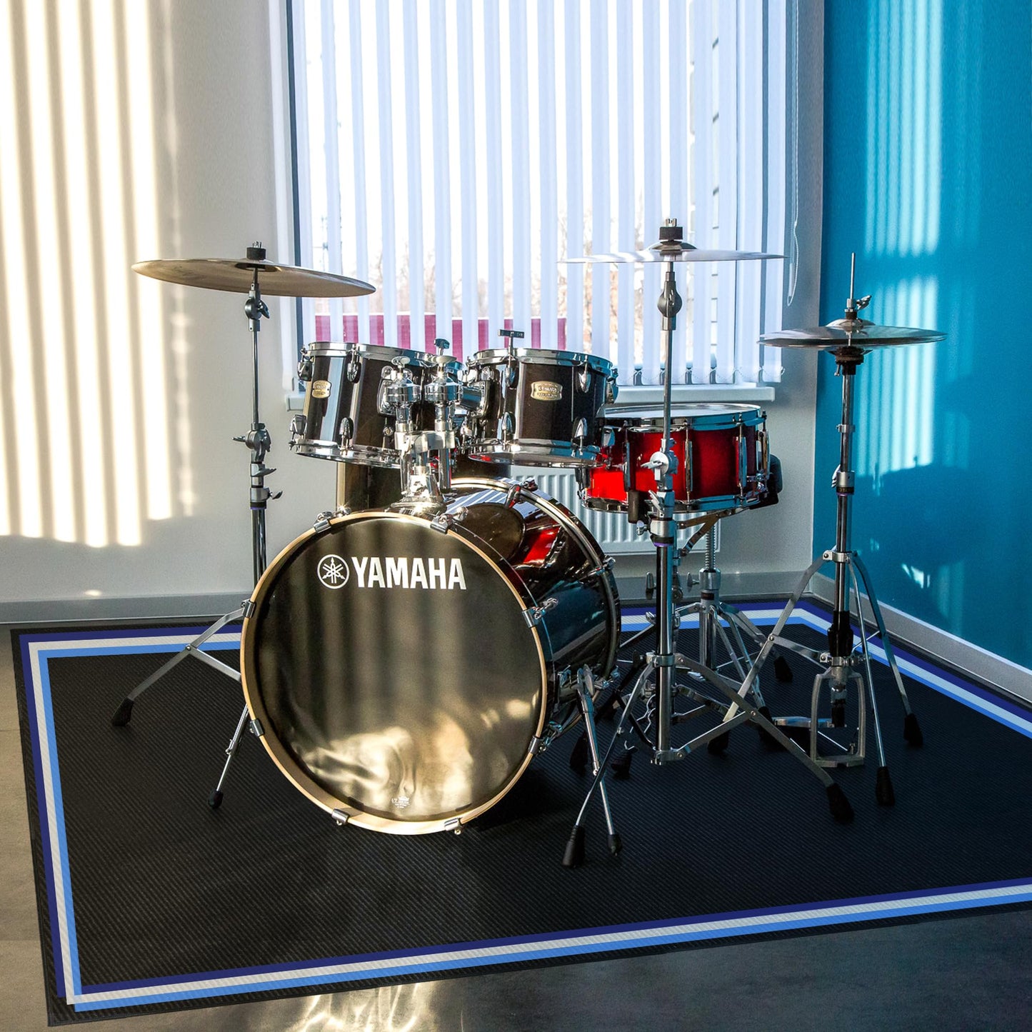 Invech 4 x 6 Ft Drum Rug, Blue, Non-Slip, Soundproof, Modern, Flat Woven, Rock Pattern, Multi-purpose, Music Room, Polyester, Throw Rug