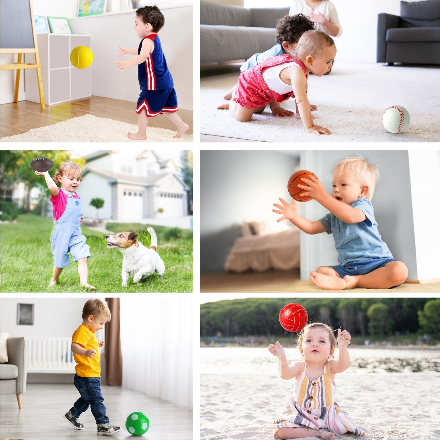 Billeeit Mini Sports Balls Set for Toddler 1-3 Kids 3+, First Sports Bag Include 1 Each of 3.5" Foam Soccer, Tennis Ball, Basketball, Football, Baseball, Volleyball, Fun Baby Ball Toys, Set of 6