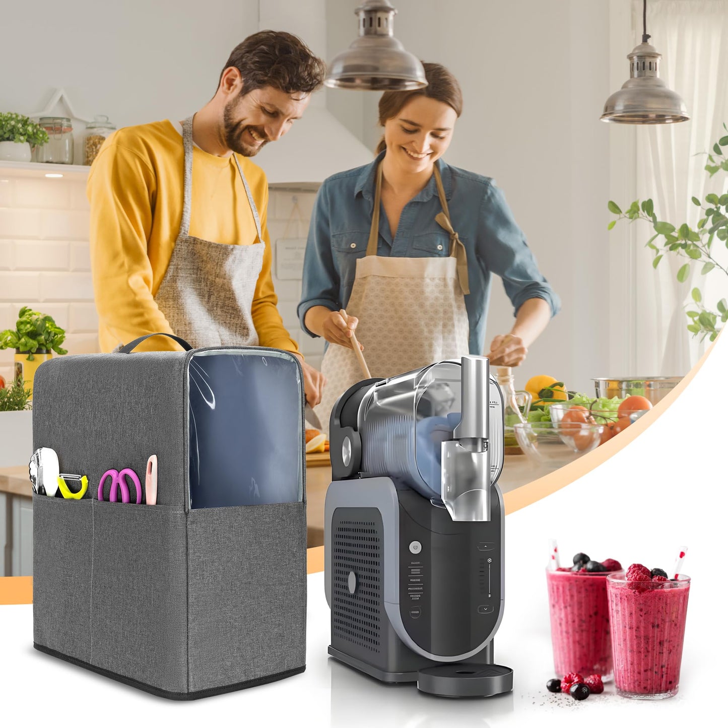Yarwo Slushie Machine Dust Cover Compatible with Ninja Slushie Professional Frozen Drink Maker, Protective Cover with Visible Window and Pockets for FS301C/FS301/FS299 Smoothie Machine(Cover Only)