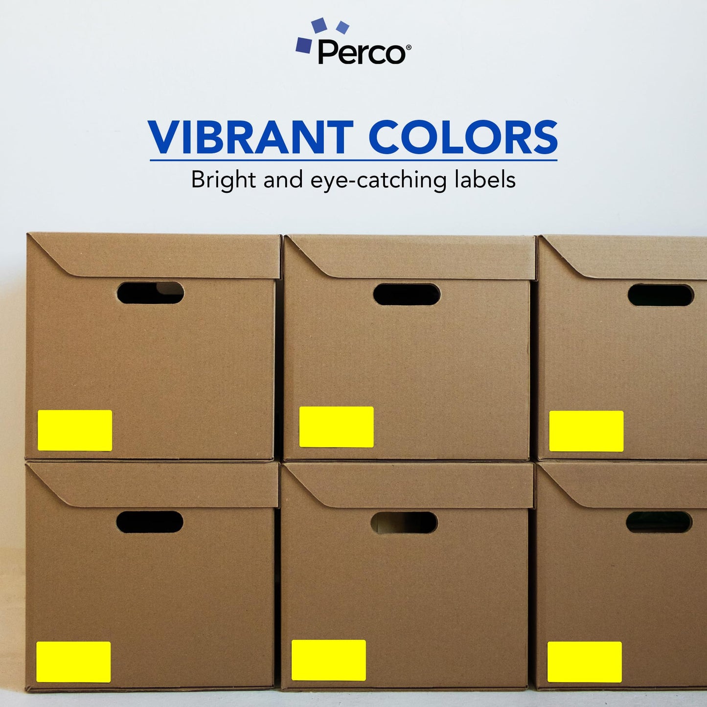 Perco Fluorescent Yellow Labels 7.6 cm x 12.7 cm 500 Stickers/Roll with Perforation for Easy Tear-Off and Strong Adhesion for Warning Labels, Shipping Notes, Reminders & Instructions — Made in USA