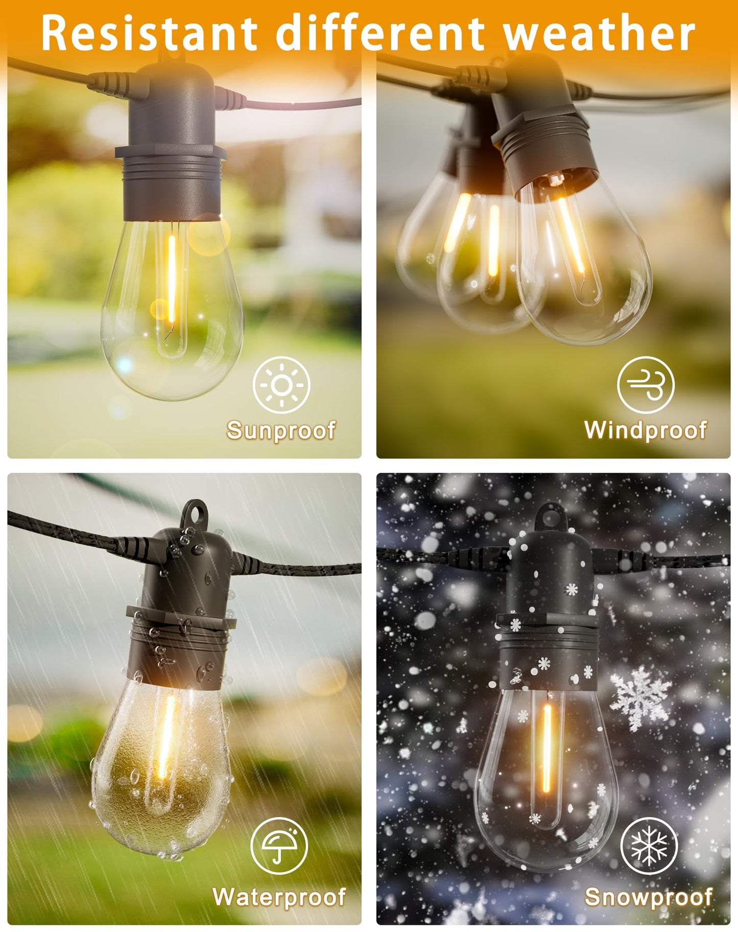 Luckystyle 60FT LED Outdoor String Lights with 16+1 Edison Shatterproof IP65 Waterproof Bulbs, 2700K Dimmable Commercial Grade Patio Lights, Heavy Duty Outside Hanging Lights for Garden Porch Decor