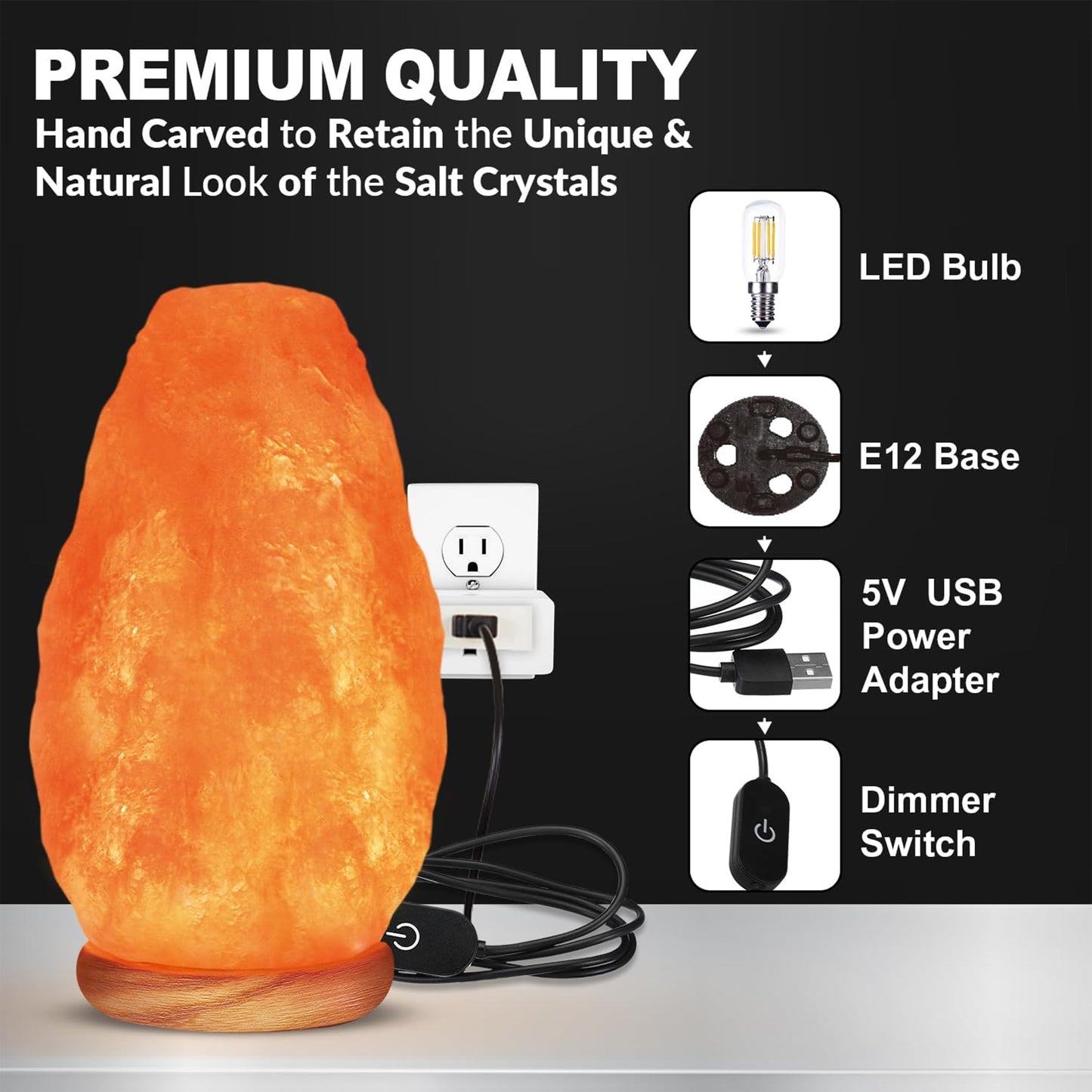 Himalayan Glow Natural Pink Salt Lamp, Crystal Salt Lamp Night Light with (ETL Certified) Brightness Control Dimmer Switch, Wooden Base & Salt Lamps Bulb, 5-7 Lbs