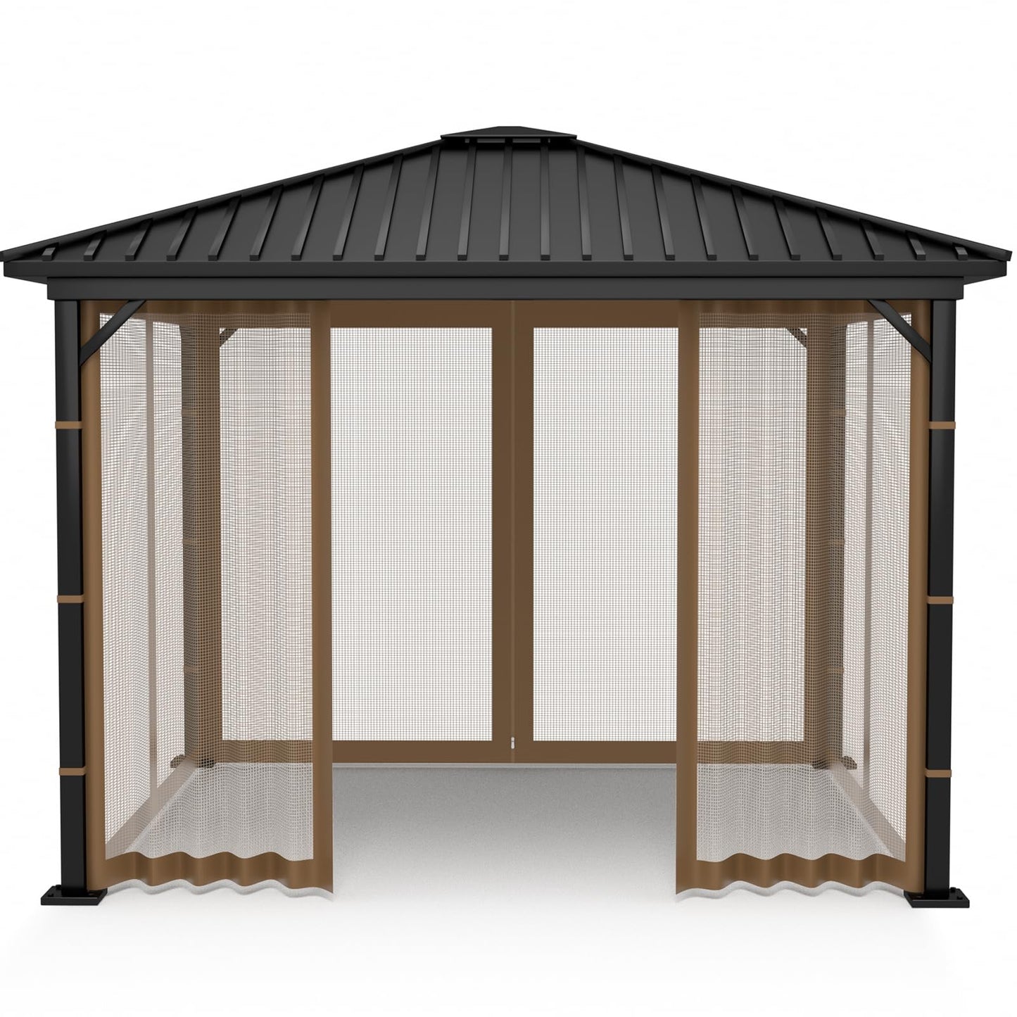 Mosquito Net Screen Walls for Outdoor Gazebo Canopy, 4-Panel with Zipper, Patio Tent Netting (Brown, 10 * 10 FT)