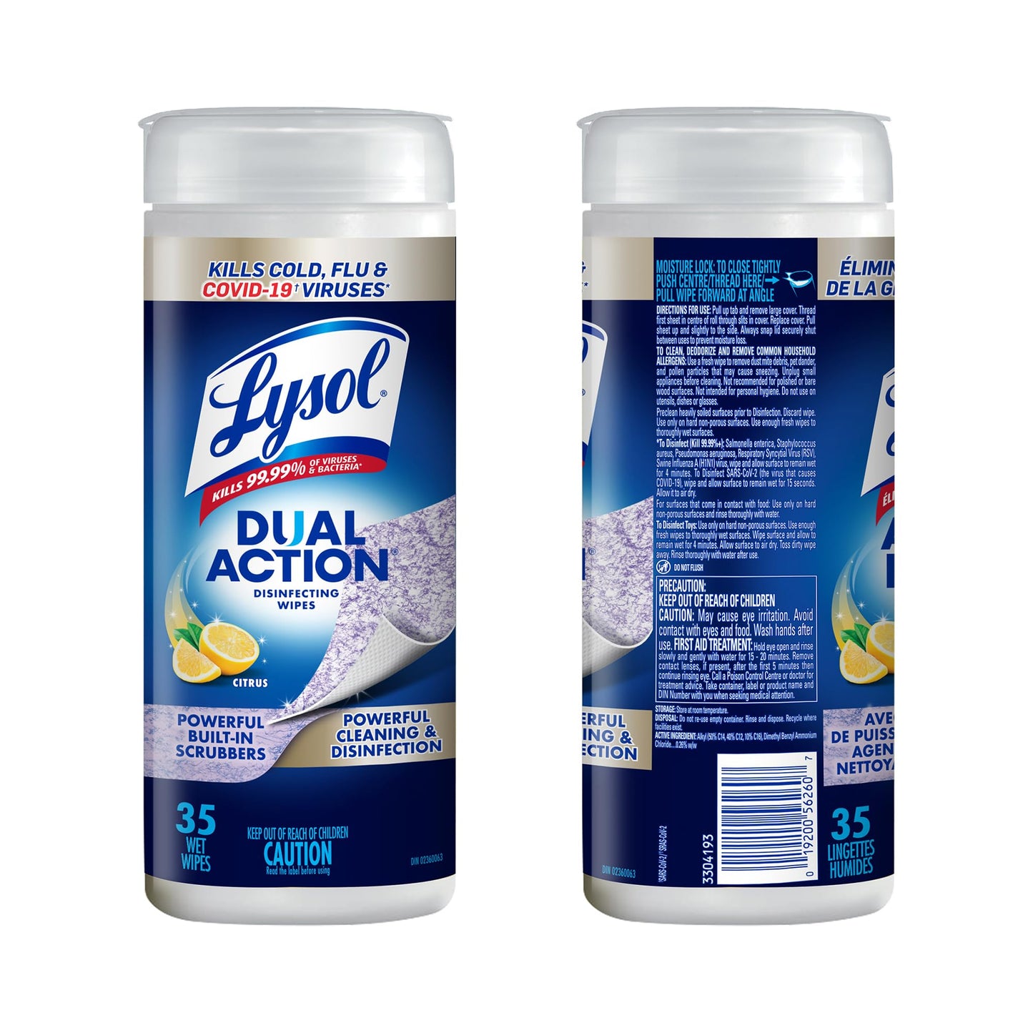 Lysol Dual Action Disinfecting Wipes, Scrubbing & Soft Texture, Kills 99.9% of Germs, Removes Allergens, Home & Electronics Cleaning Wipes, Citrus Scent, 12 x 35 Count (420 Total Wipes)