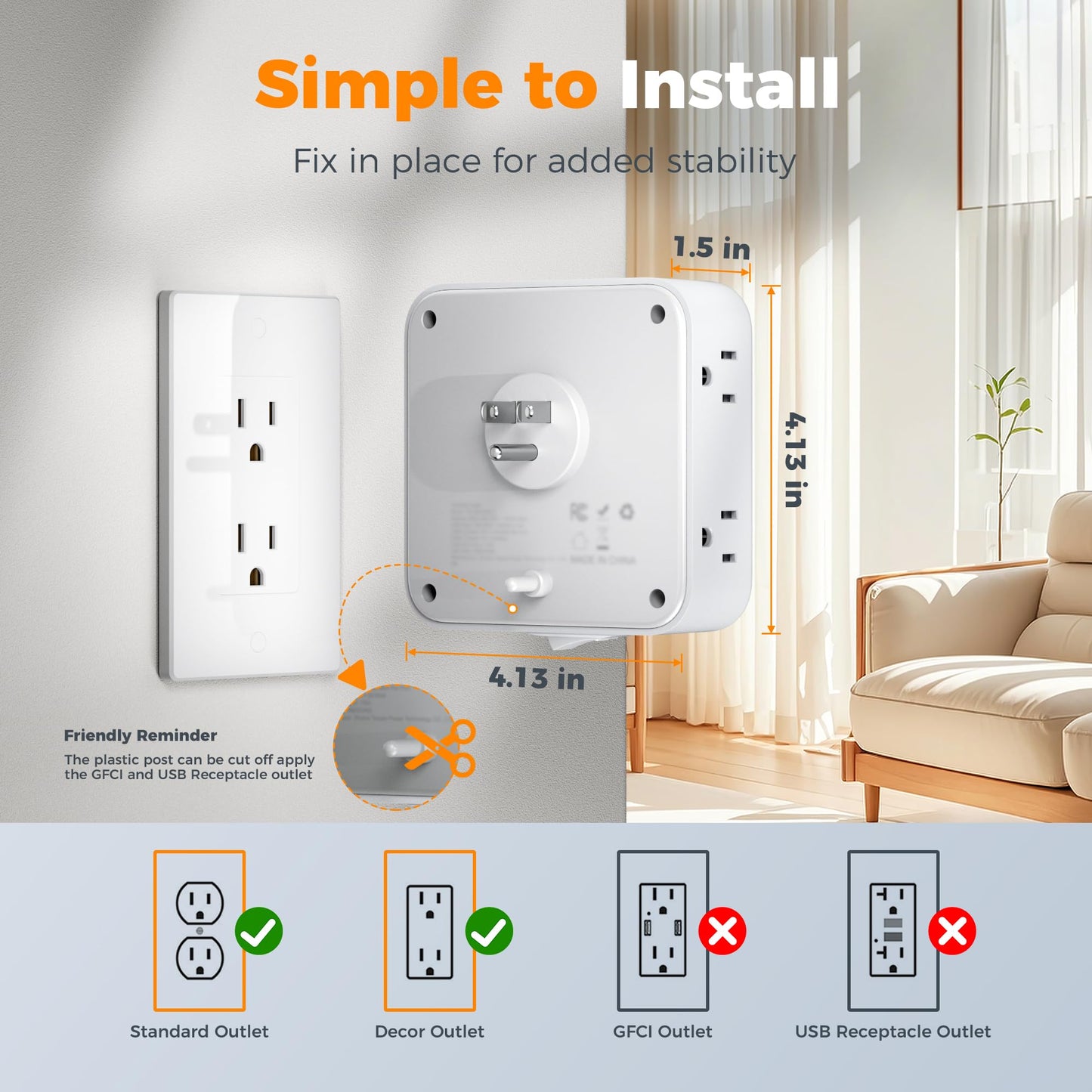 Multi Plug Outlet Extender, TESSAN 900J Surge Protector Plug Extension Block, 8 Outlet Splitter with 3 USB Ports (1 USB C), Electrical Socket for Home Office Dorm Room Essentials, White