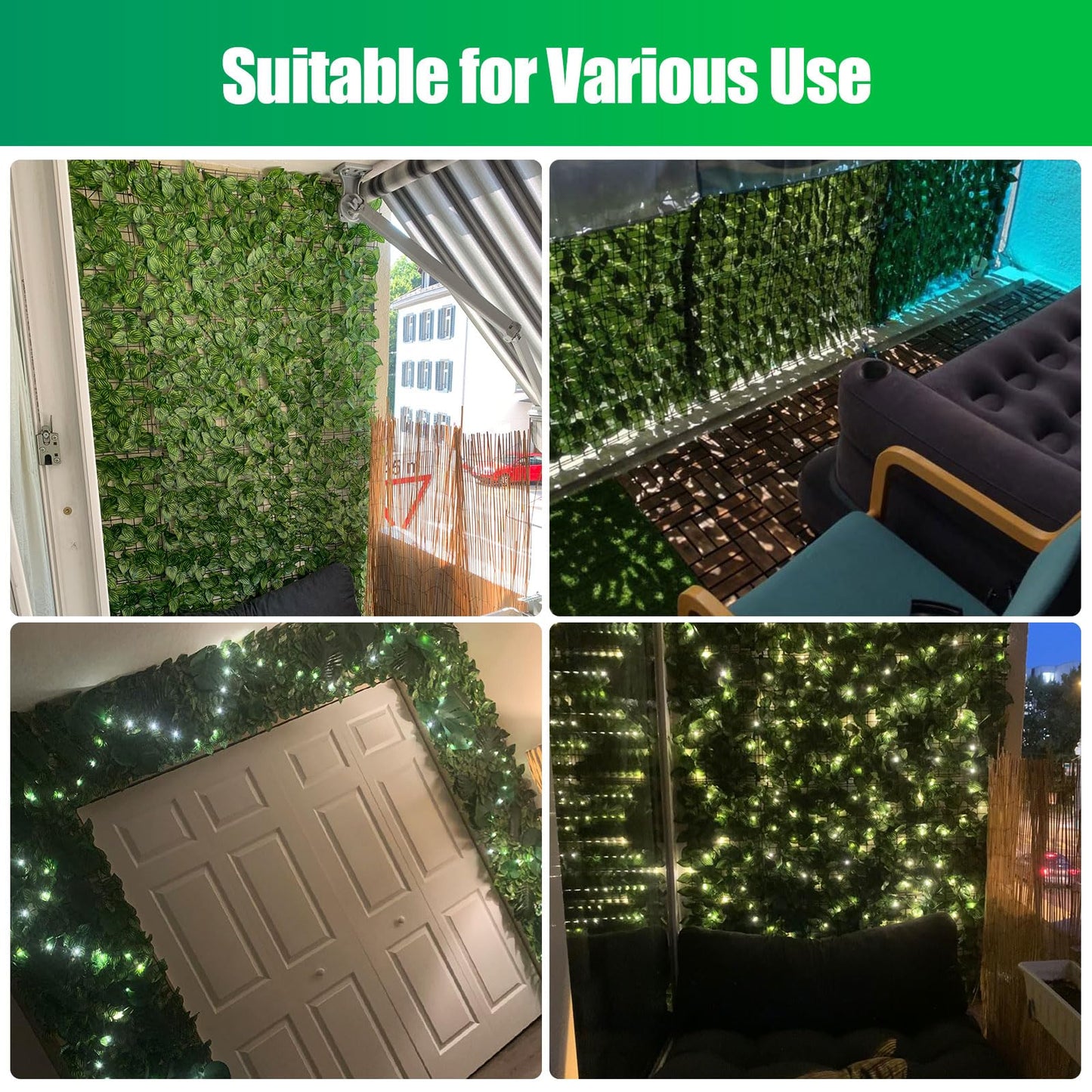 Artificial Ivy Privacy Fence Screen 40x120in, Artificial Faux Ivy Hedge for Garden and Balcony, Faux Leaves Privacy Fence with 100PCS Zip Ties and Replacement Leaves,Nail