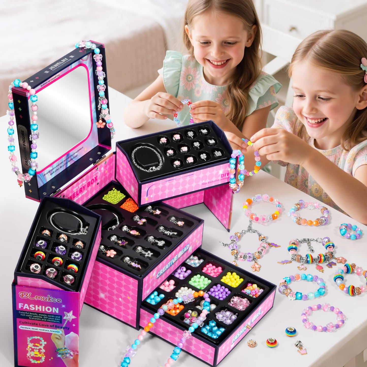 BLmukce Charm Bracelet Making Kit for Girls Ages 8-12, DIY Jewelry Making Kit & Art Craft Set with Beads, Charms & Necklace Supplies Birthday Party Christmas Ideas for Kids 4-6 7 8-12 Years Old girl Adult