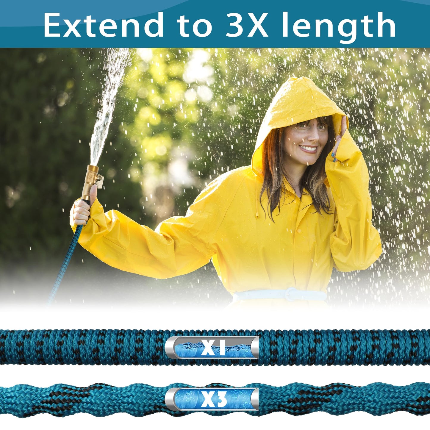 25 FT Garden Hose – 2026 Upgarded Expandable Garden Hose w/10 Pattern Spray Nozzle, 650psi Brass 3/4” Fittings – Lightweight, Durable, Kink-Free, Retractable Water Hoses for Gardening(Blue Black)