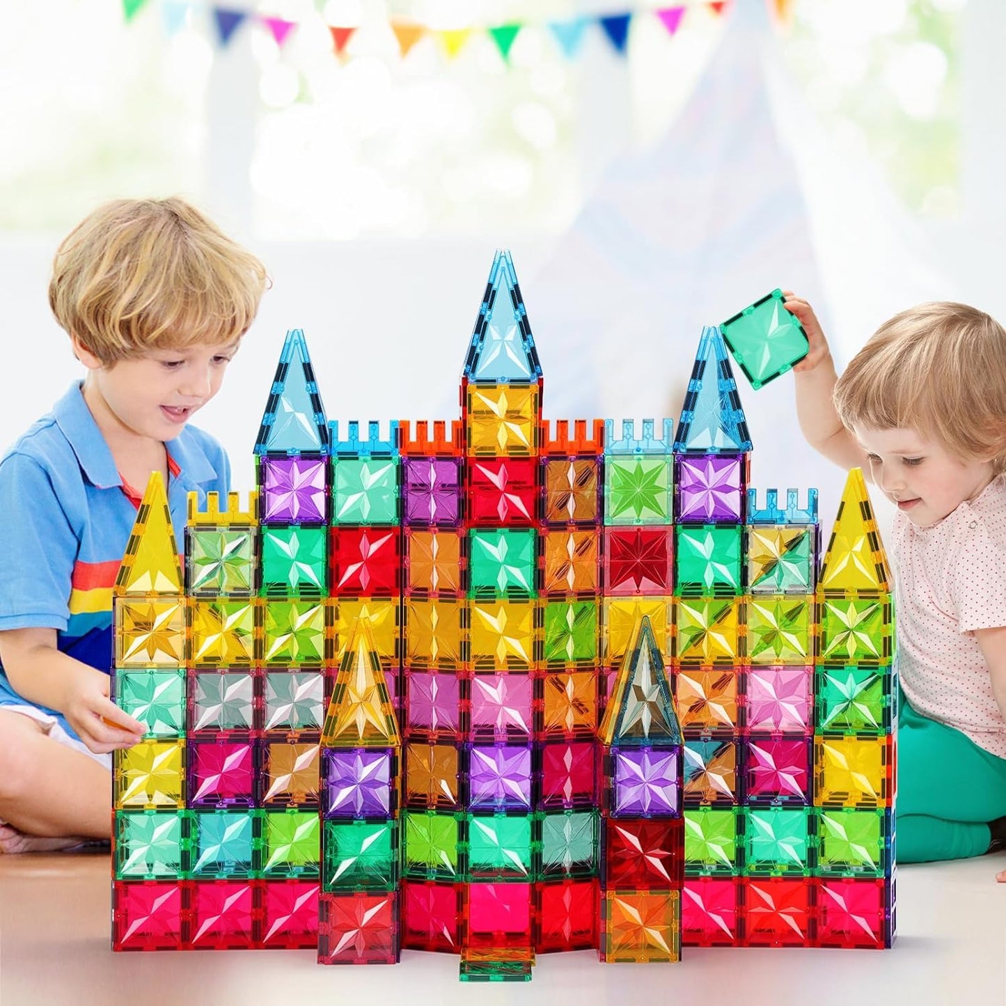 Palano Magnetic Tiles,100PCS Star Magnetic Building Blocks Toy for Ages 3+,Magnetic Tiles for Toddlers Gifts,Montessori Toys,STEM Toys Christmas Toy Gift for Kids Boys and Girls