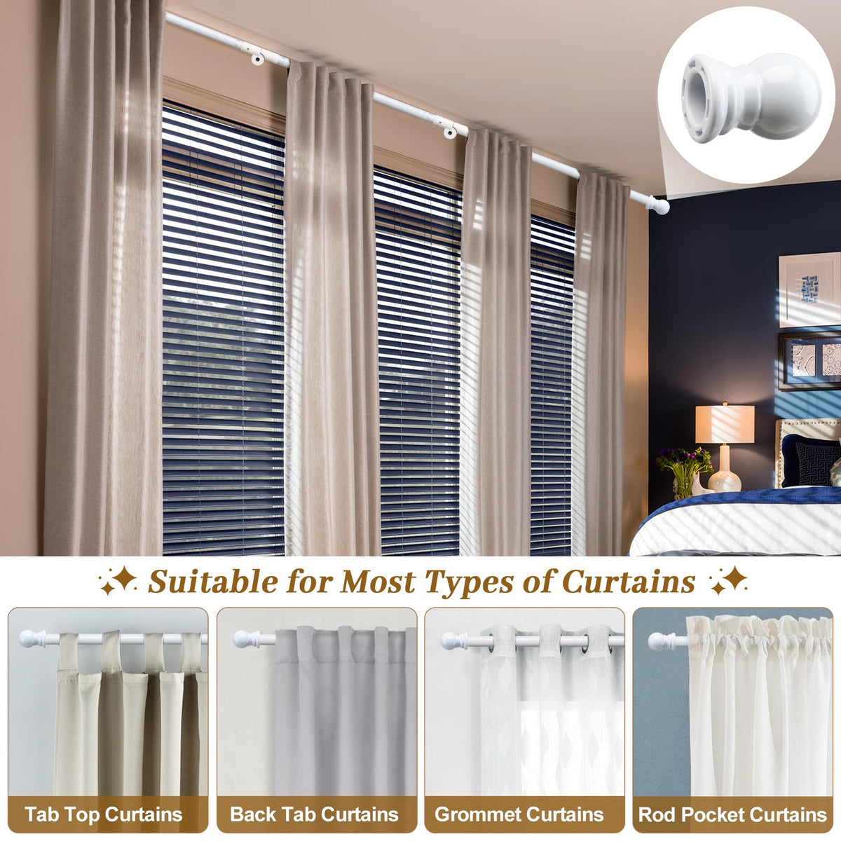 Bay Window Curtain Rods, U-shaped Curved Curtain Rods for Windows 59 to 184 Inches, White 1 Inch Diameter Heavy Duty Curtain Rods for Bedroom, Living Room, Adjustable Renter Friendly Curtain Rods...