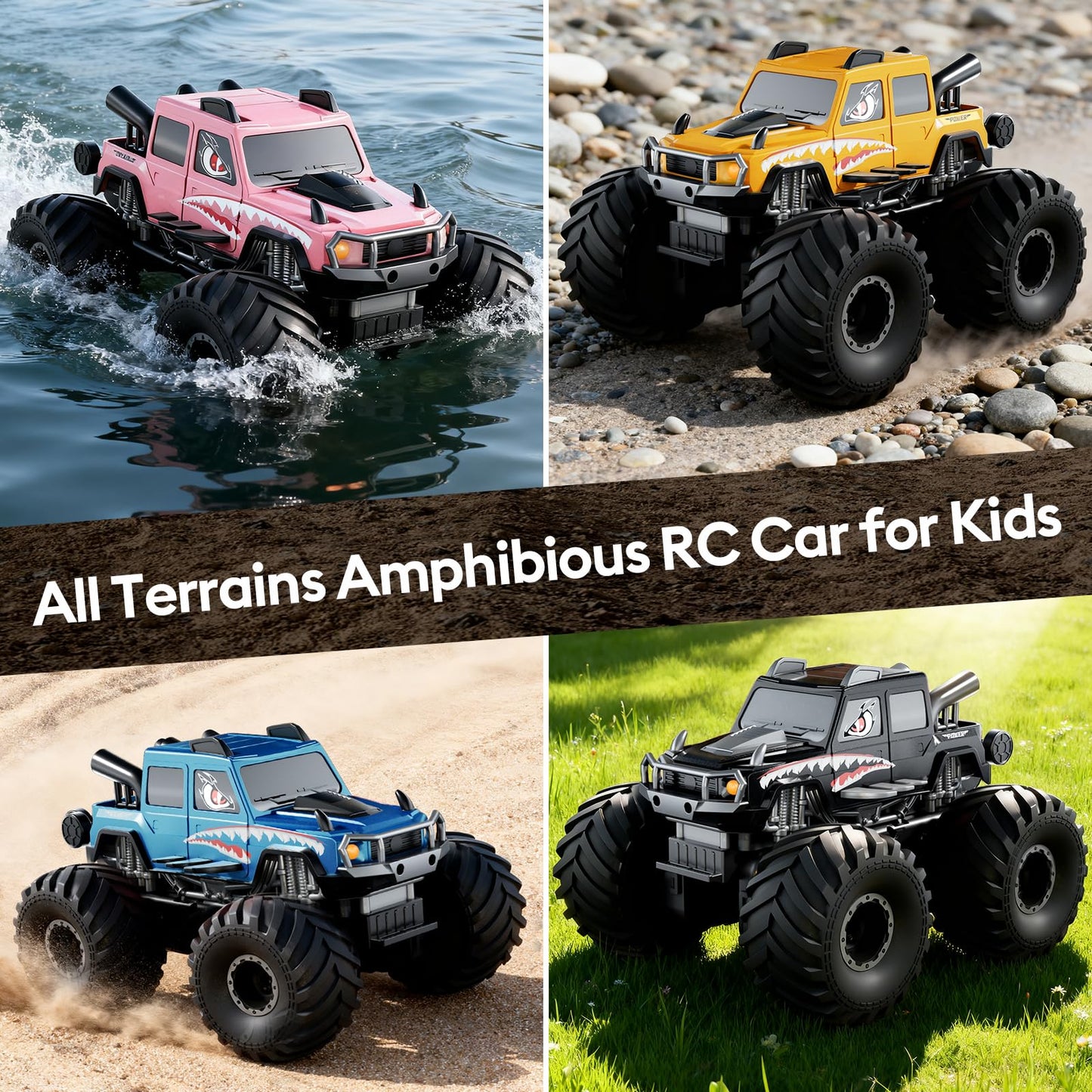 Amphibious Remote Control Car, Waterproof 360°Rotate 4WD RC Monster Trucks,2.4GHz All Terrain Off-Road Pickup Toy,RC Car Pool Toys Remote Control Boat for Gifts for Boys Kids Age 8-12+ (Pink)