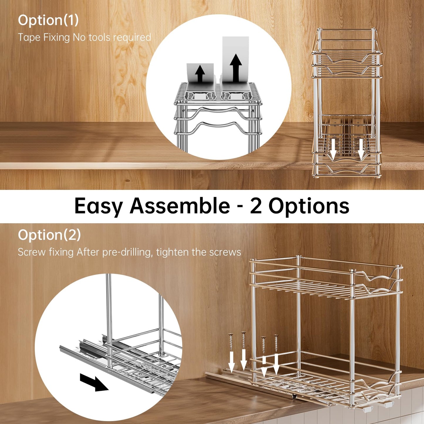 PanPanPal Pull Out Spice Rack Organizer for Inside Cabinet, 2 Tier Slide Out Spice Organization for Cabinet, Chrome Vertical Sliding Seasoning Organizer, 4.9''Wx10.4''Dx9.57''H