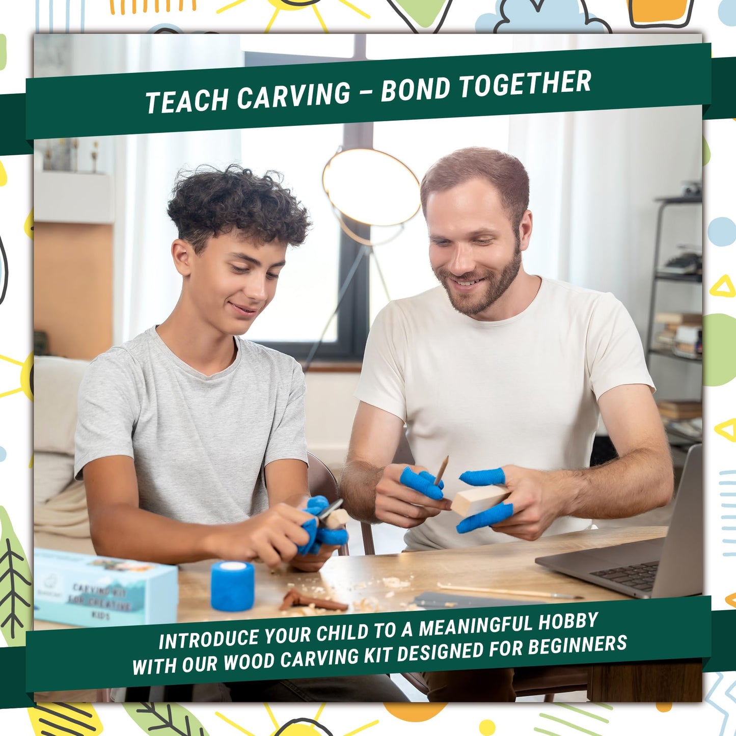 BeaverCraft Wood Carving Kit for Kids DIY 08 - Whittling Kit for Beginners - Hobby Kits for Boys – Whittling Set Includes Safety Wood Carving Knife for Kids, Basswood Blocks