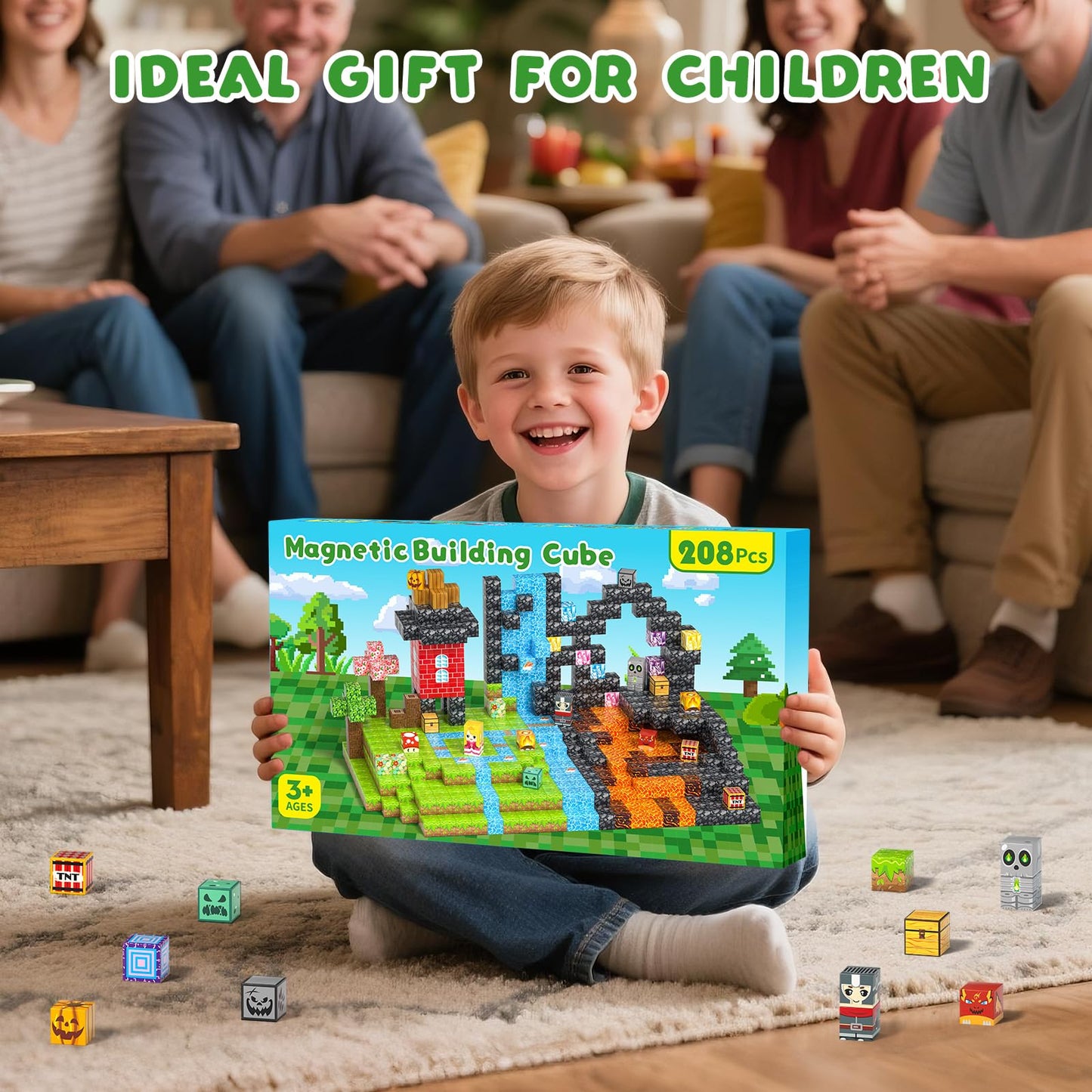 Axirata 208 PCS Magn-etic Building Blocks, Magn-etic Block Building Cubes Set for Kids Toddlers Ages 3+, STEM Sensory Toys Mag-net Tiles Birthday Gifts for Boys and Girls Age 3 4 5 6 7 8 9 10 11 12+