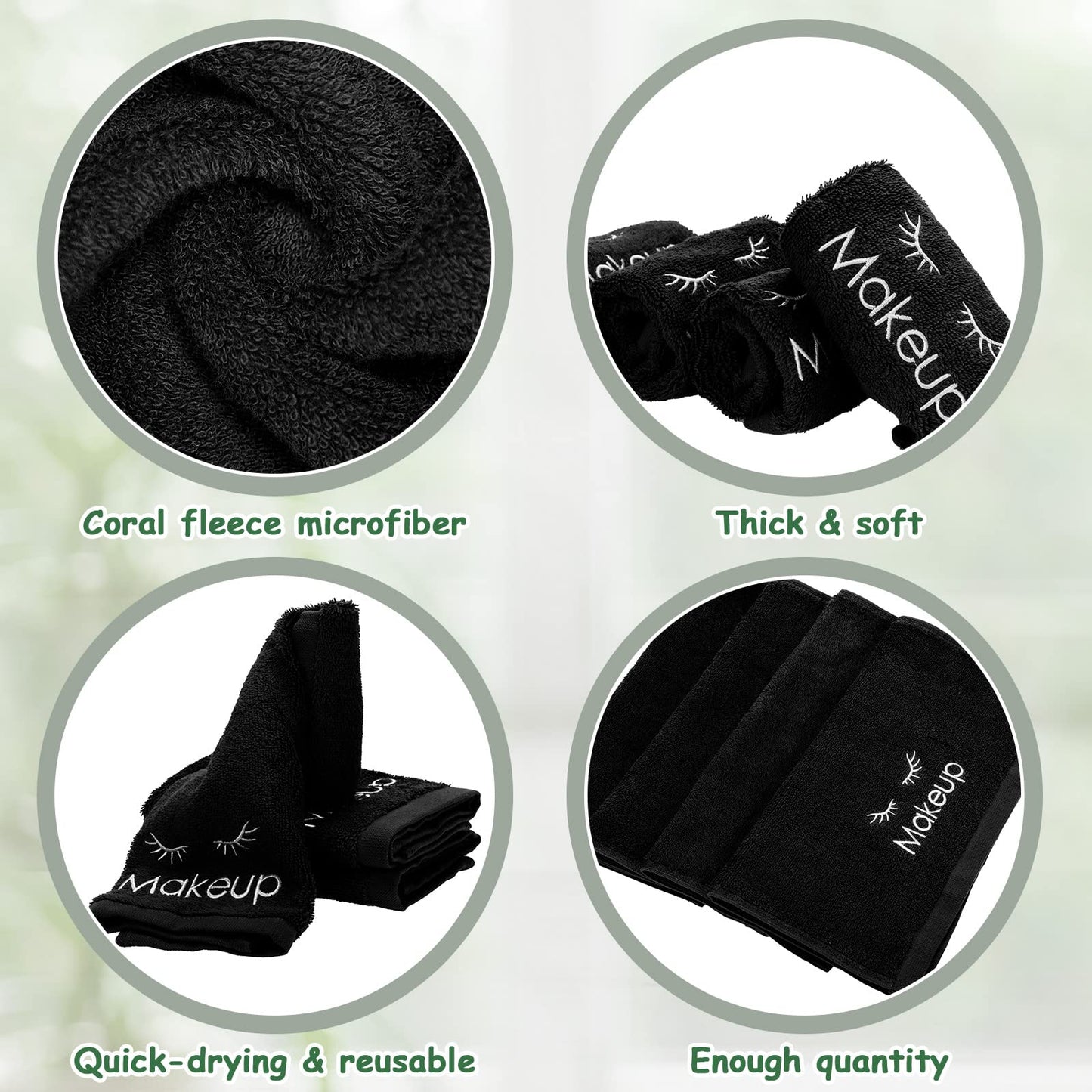 30 Pcs Microfiber Black Makeup Washcloths for Face 13 x 13 Inches Makeup Remover Towels Reusable Absorbent Removers Face Wash Cloth with Embroidery for Women