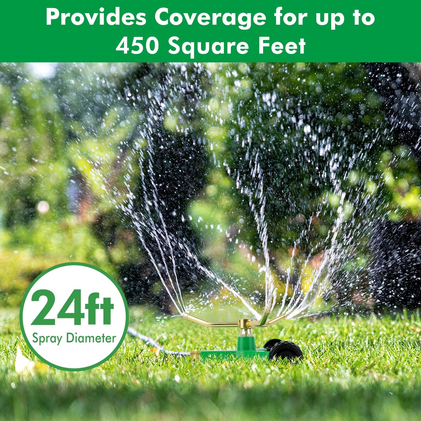 RESTMO 3-Arm Metal Sprinkler with Wheel Base, 360 Degree Automatic Rotary Lawn Sprinkler System for Garden Plant, Flower Bed and Yard Watering and Large Yard Area Watering