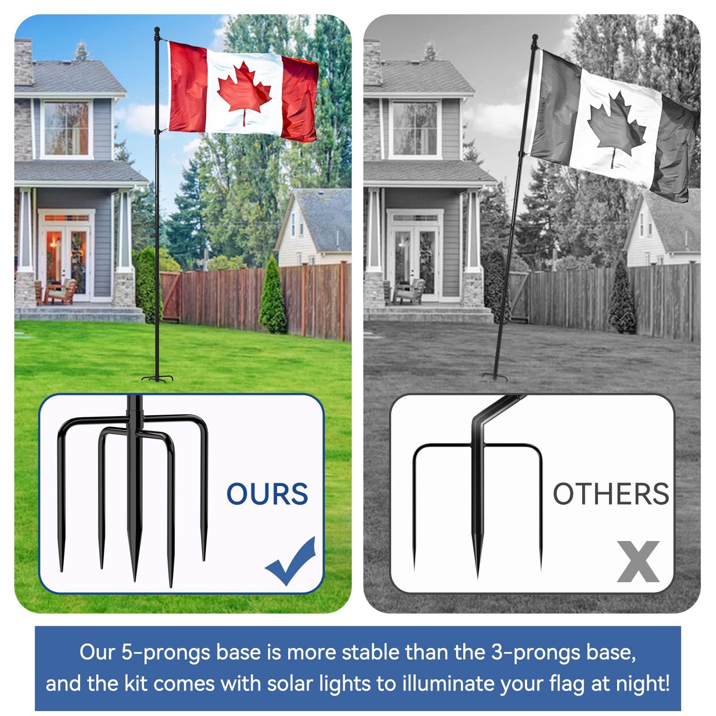 ZMTECH 10 FT Flag Pole in Ground, Heavy Duty Flag Pole Holder for Outside House with 5 Pronges Base, Extra Thick Flag Pole Kit for Outdoor Garden Decor Residential Commerical(1 Pack,Without Flag)