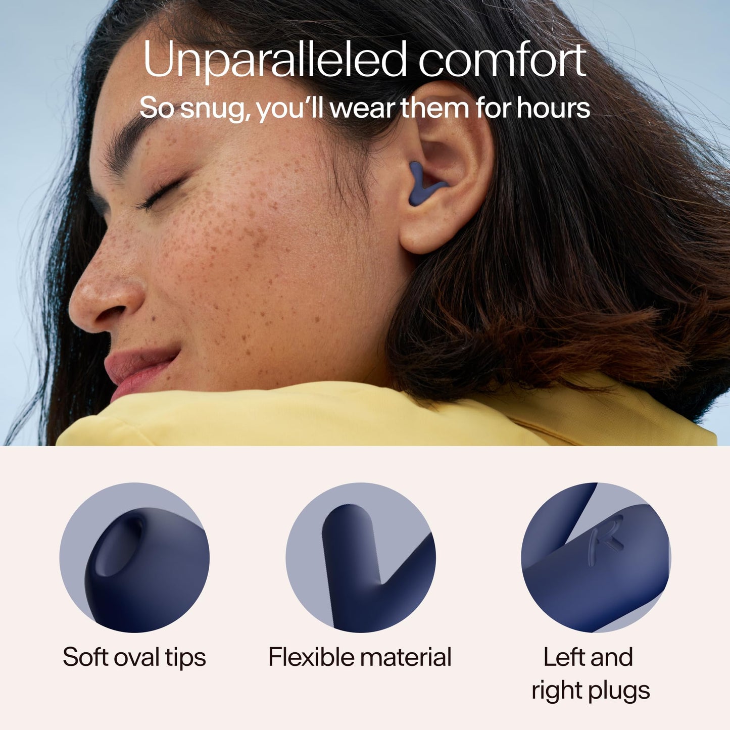Alpine Silence - Noise Reduction Ear Plugs - Focus, Travel, & Sleep Ear Plugs - Comfortable V-Shape with 4 Oval Tips Sizes for Perfect Fit (XS/S/M/L) – Midnight Blue
