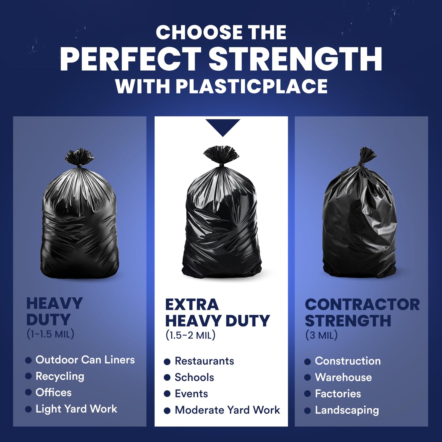 Plasticplace 56 Gallon Trash Bags │ 1.5 Mil │ Black Heavy Duty Garbage Can Liners │ 38” x 58” | 50 Count (Pack of 1)