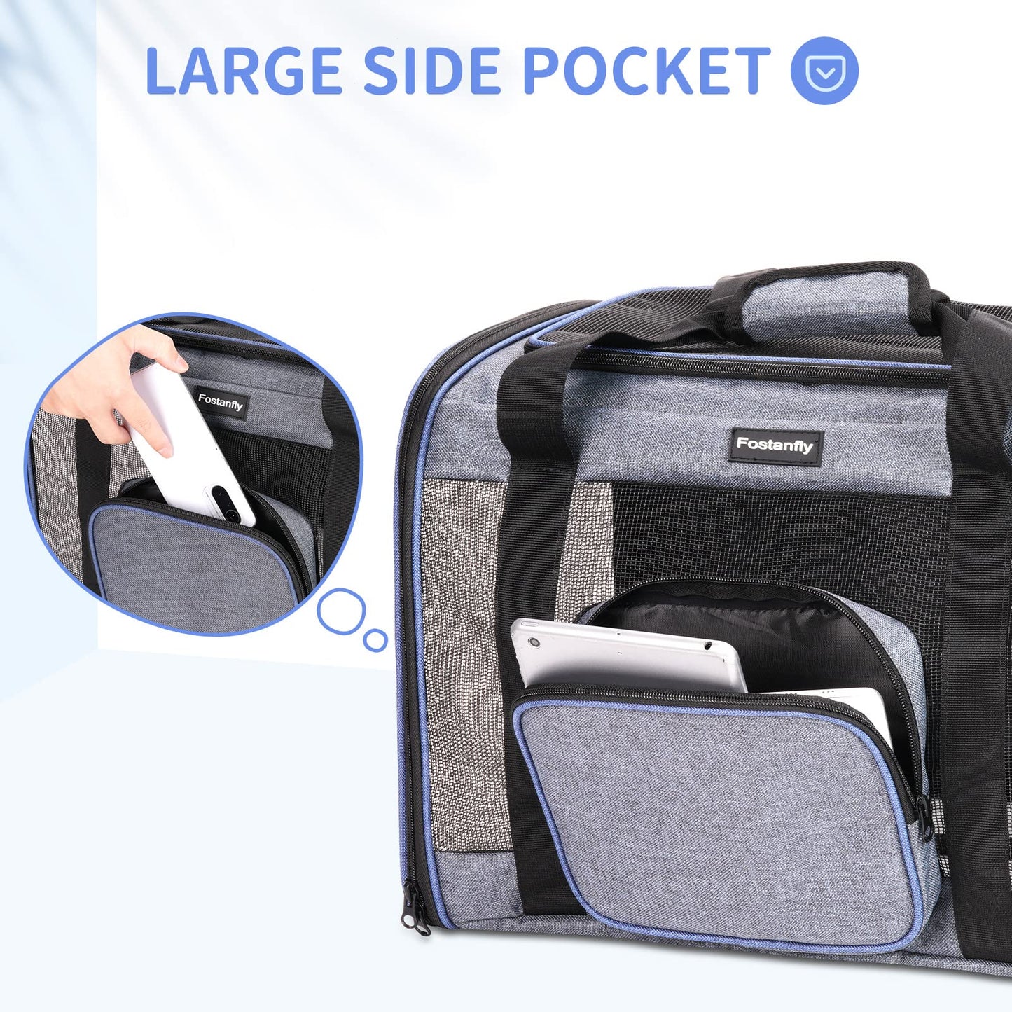 Fostanfly Cat Carriers for Medium Cats Under 20 lbs, Dog Carriers for Small Dogs, Extra Large Pet Bag Soft Sided with Big Pocket,4 Ventilated Windows, 3 Doors