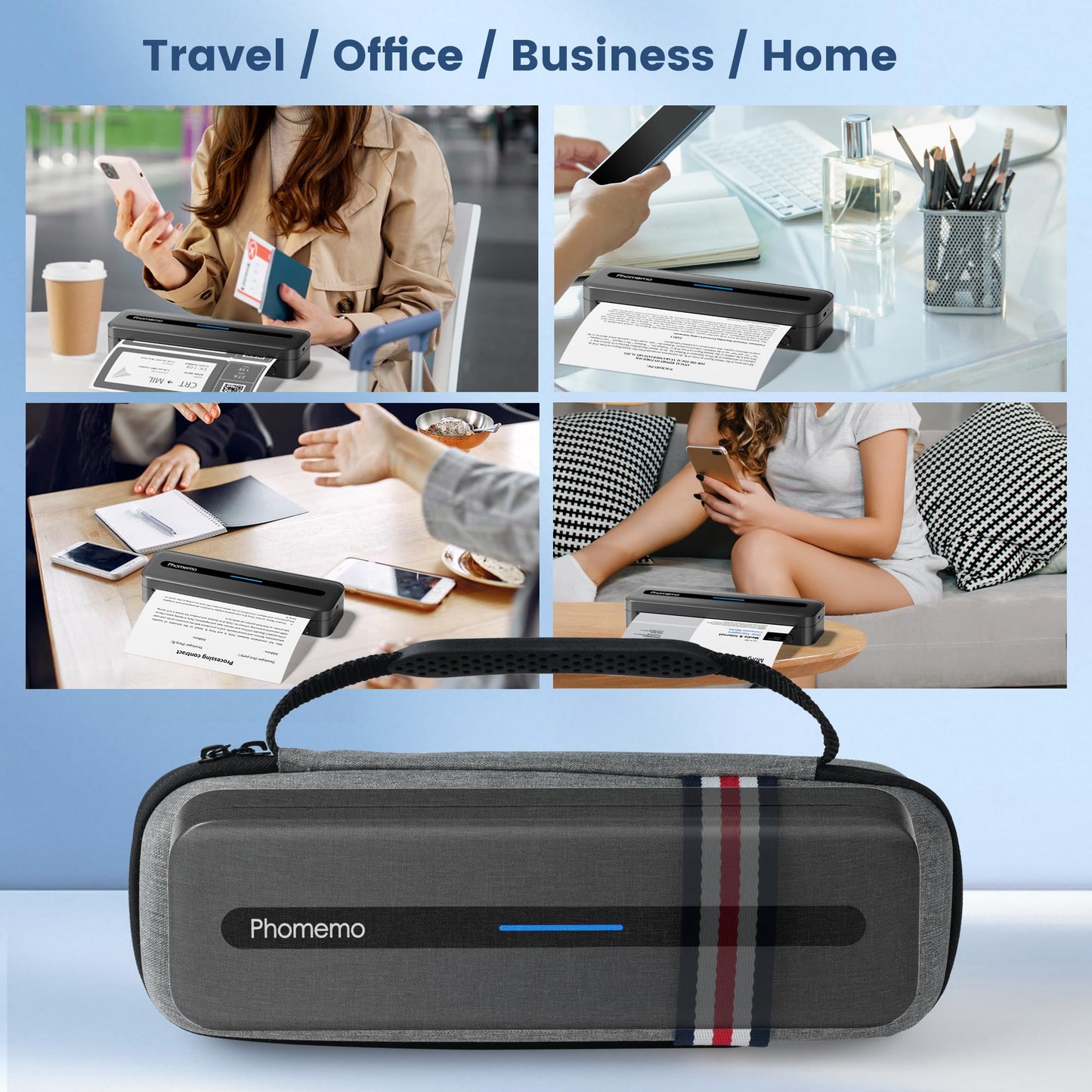Phomemo Portable Thermal Printer, M832 Wireless Bluetooth Inkless Printer, Support 8.5'' x 11'' US Letter & A4 Size, Small Mobile Printers for Phone & Laptop, with Carry Case and 4 Rolls Thermal Paper