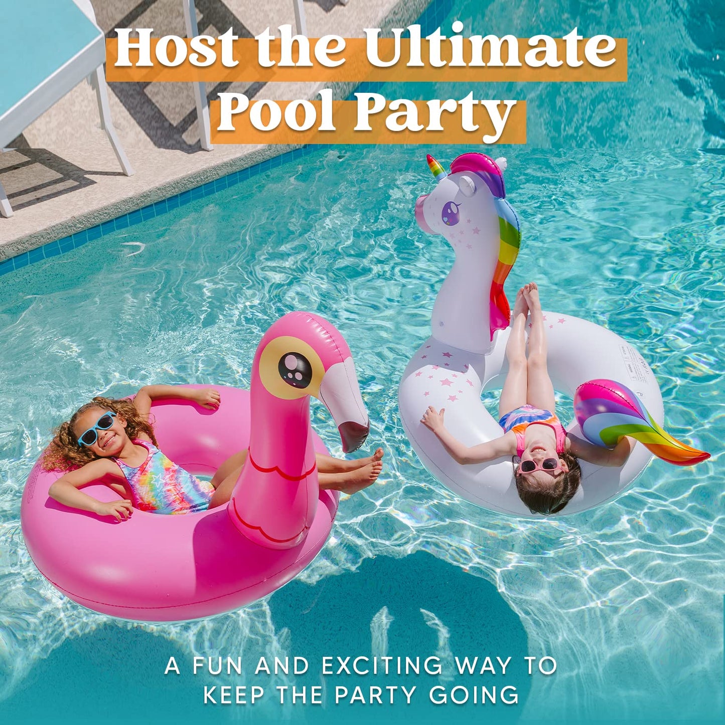 JOYIN 2-Pack Flamingo Unicorn Pool Float - Fun Beach Floaties, Inflatable Swimming Pool Tubes Party Toys, Lake Beach Floaty Swim Rings Summer Pool Raft Lounger for Adults & Kids