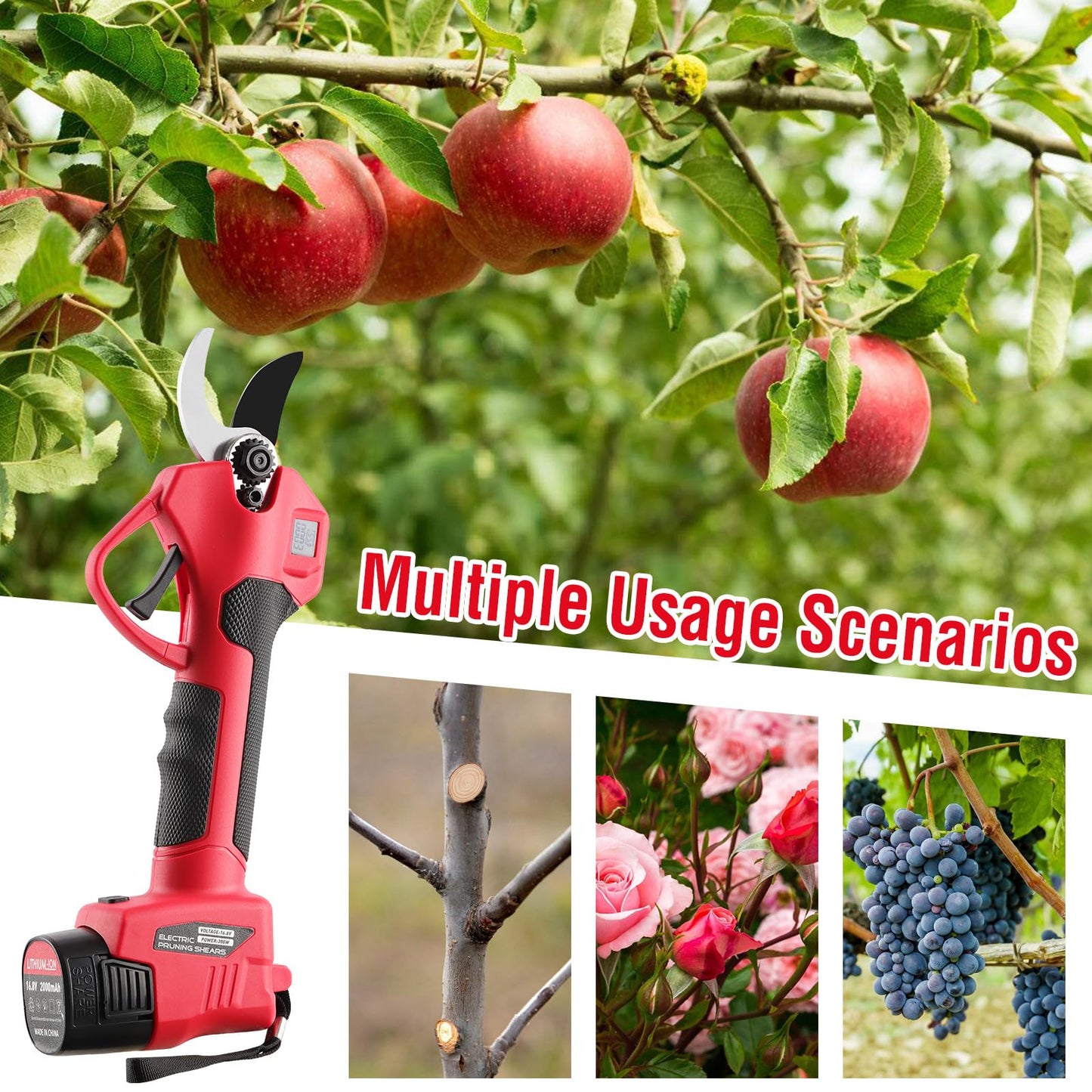 Electric Pruning Shears Cordless, 35mm (1.38") Cutting Diameter 2 SK5 Blades, Lightweight 21V Battery Powered Pruner with 2×2.0Ah Batteries, Brushless Motor, LCD Display, Garden Tree Branch Cutter