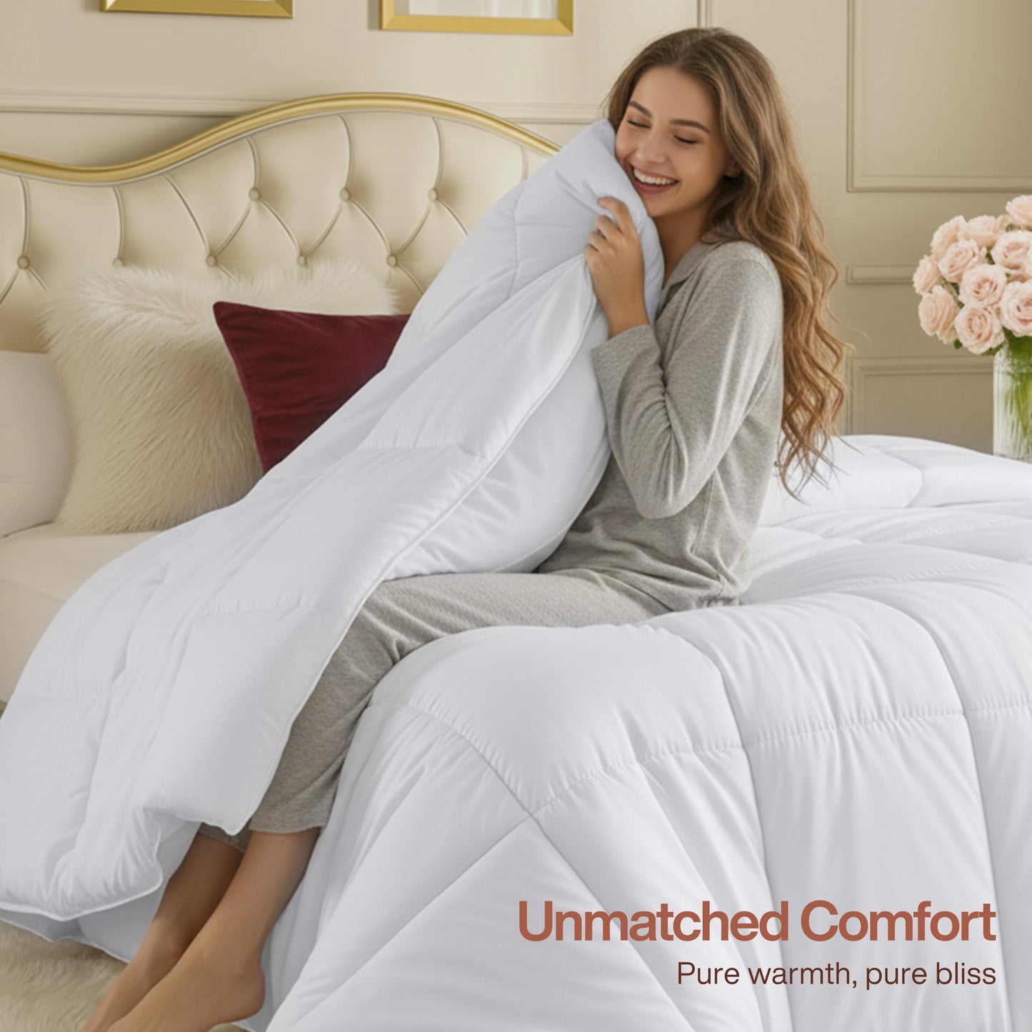 Utopia Bedding Comforters Queen Size, All Season Duvet Insert, Down Alternative Box Stitched Bed Comforter with Corner Tabs, Machine Washable (White)